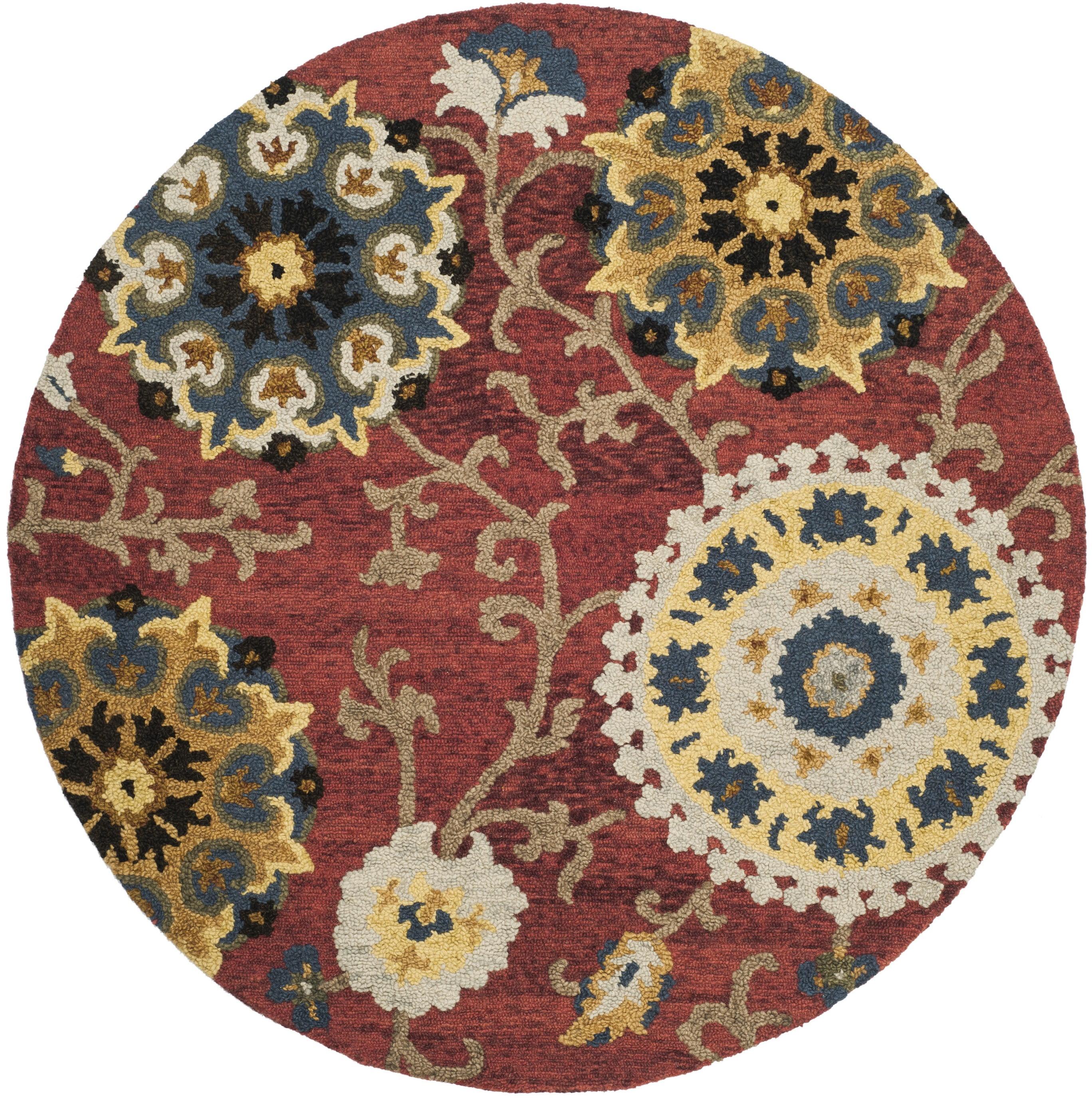 SAFAVIEH Blossom Danny Floral Wool Area Rug, Red/Multi, 6' x 6' Round