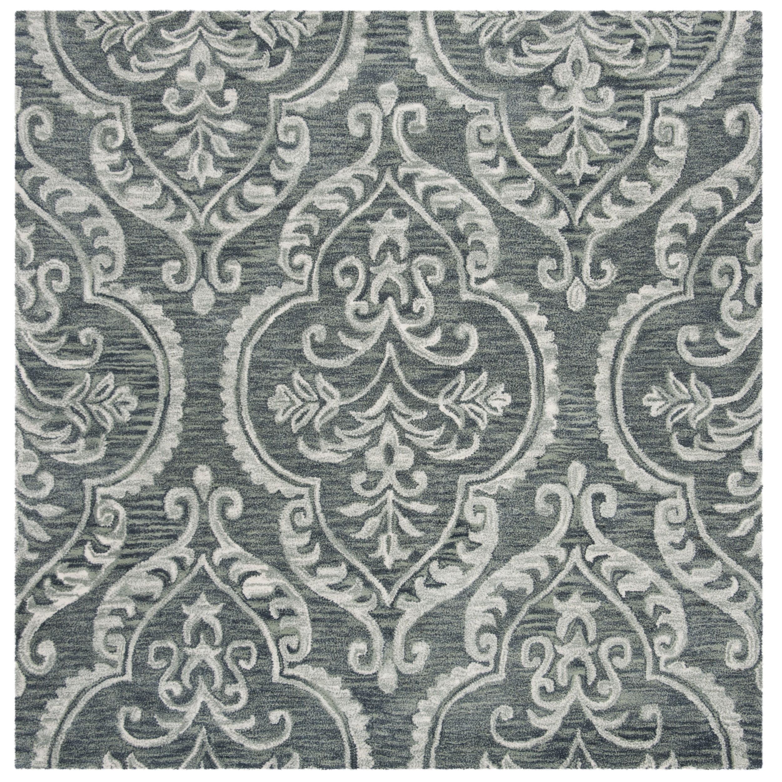 SAFAVIEH Blossom Eilish Damask Floral Wool Area Rug, Blue/Sage, 6' x 6' Square