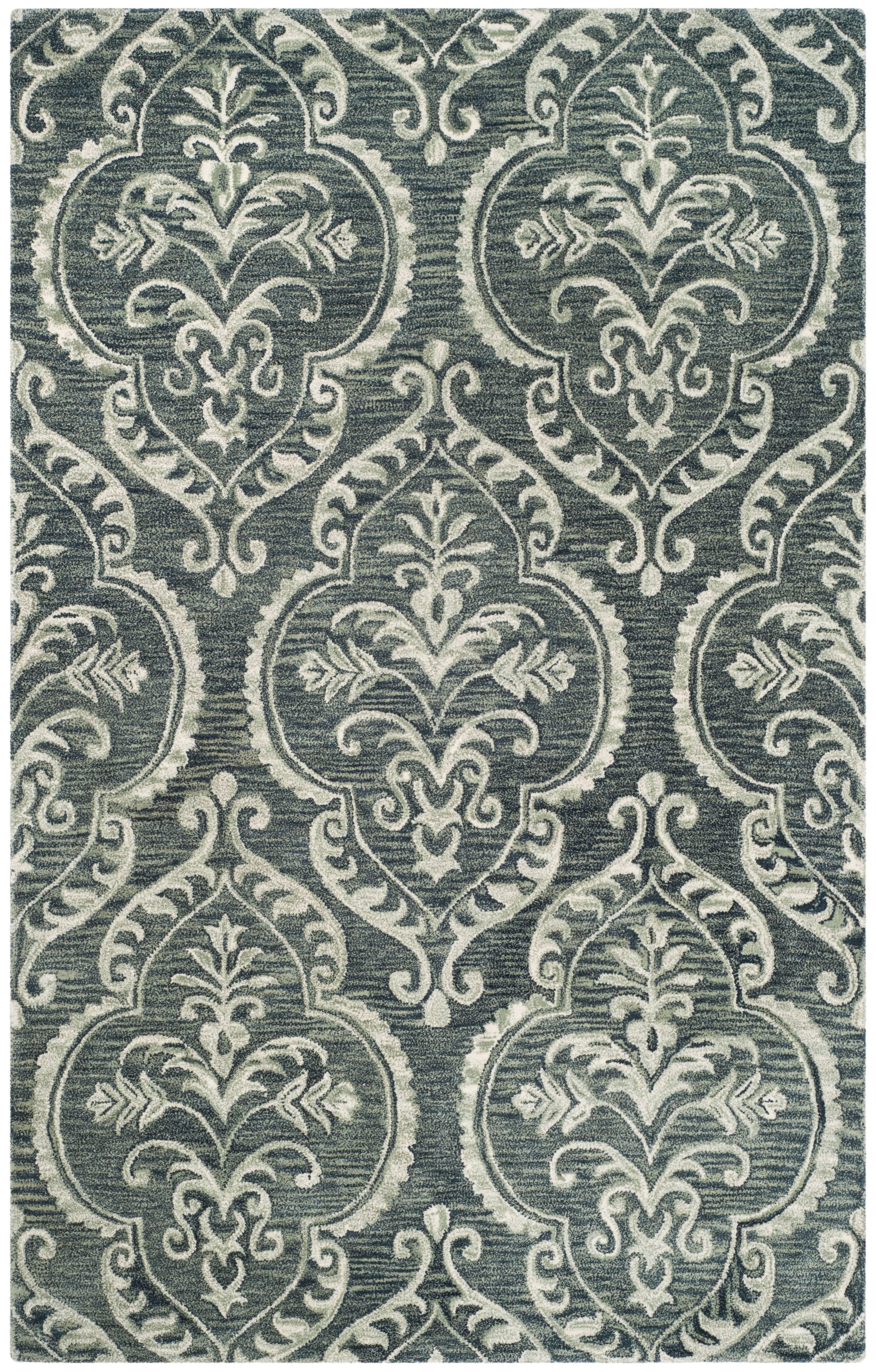 Handmade Tufted Floral Wool Area Rug, Blue Sage, 8' x 10'