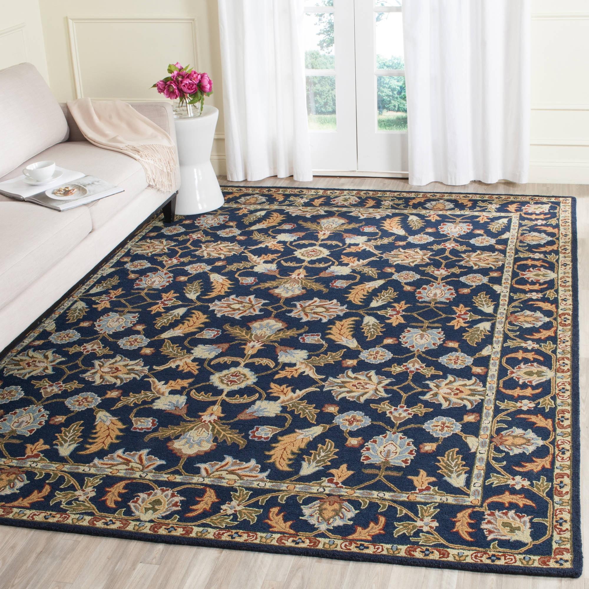 Blossom Navy Blue Handmade Wool 8' x 10' Area Rug