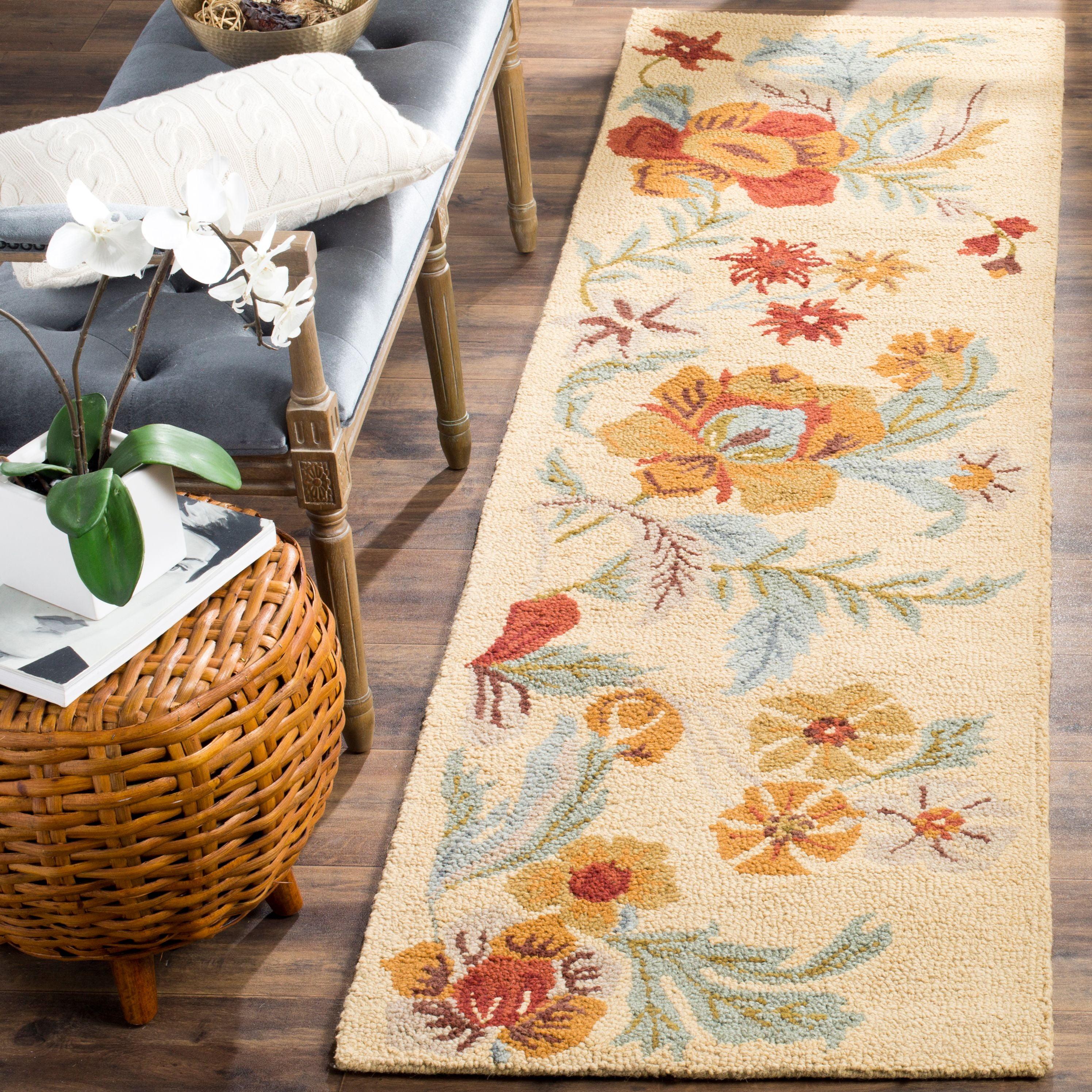 Beige and Multicolor Floral Wool Runner Rug 2'3" x 8'