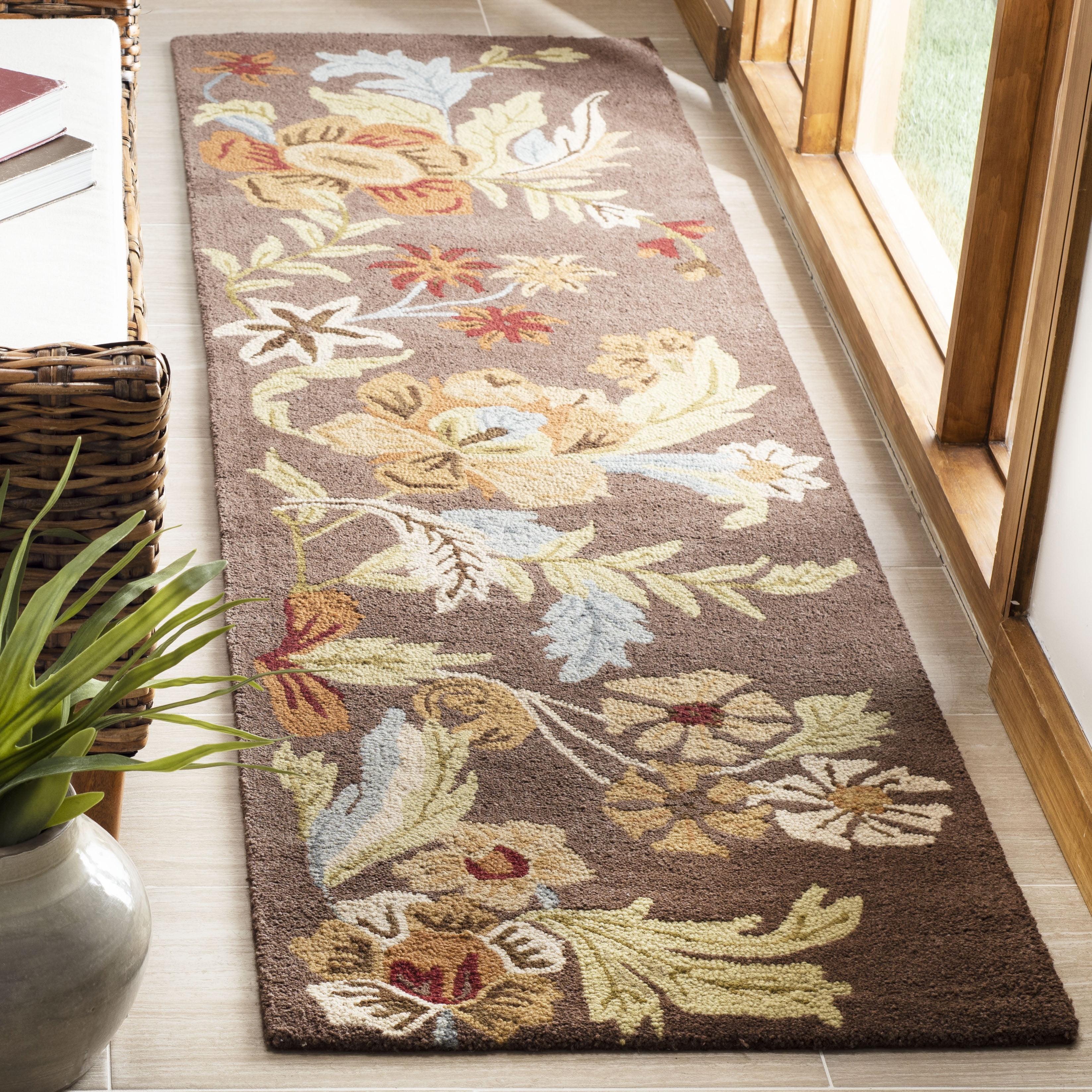 Handmade Tufted Brown and Multi Wool Rug 27" x 8"