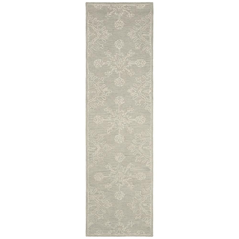 Gray Floral Tufted Handmade Wool Runner Rug