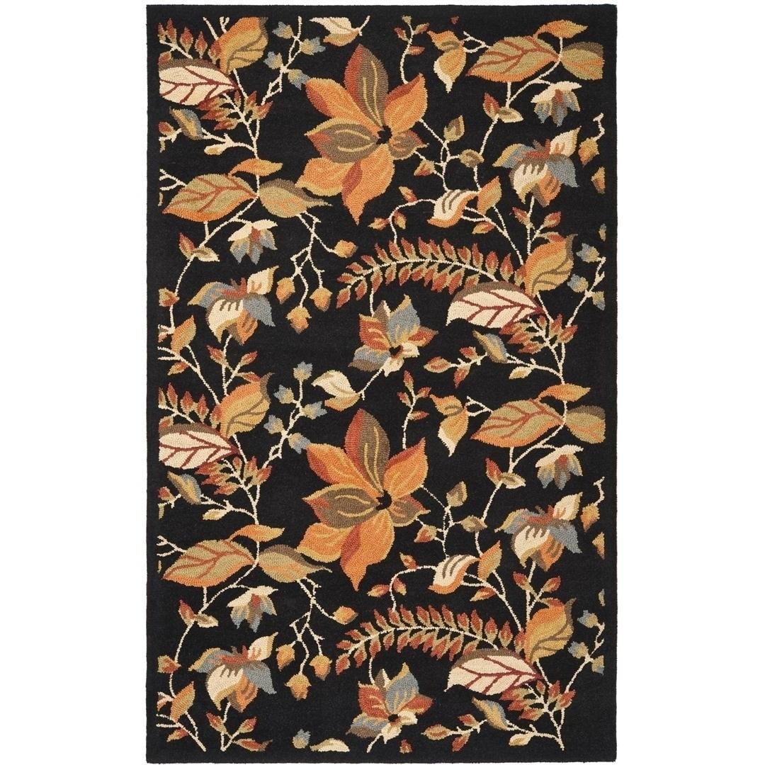 SAFAVIEH Blossom Evelyn Floral Flowers Wool Area Rug, Black/Multi, 4' x 6'