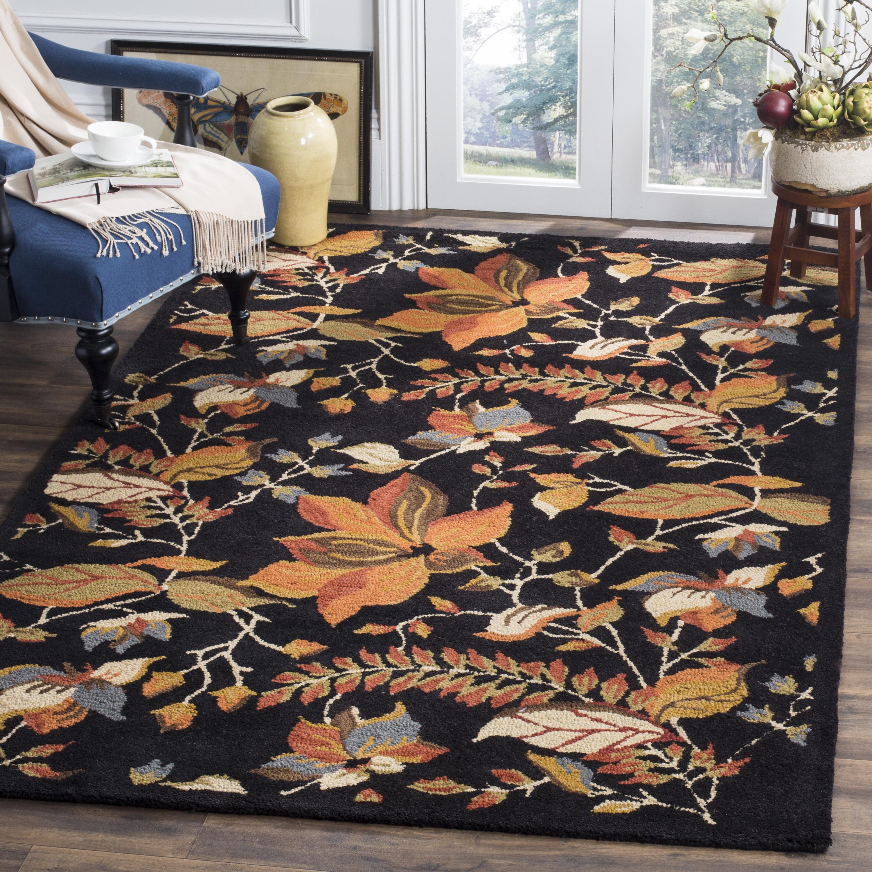 SAFAVIEH Blossom Evelyn Floral Flowers Wool Area Rug, Black/Multi, 5' x 8'