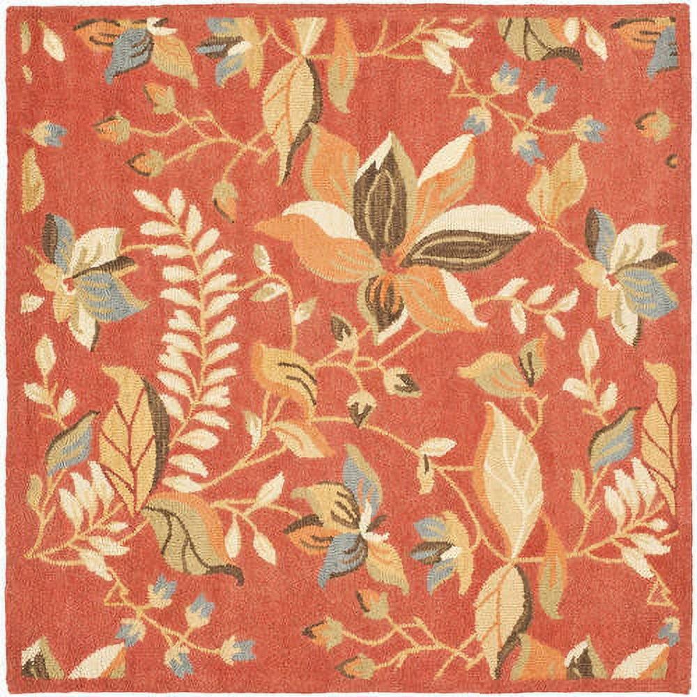 SAFAVIEH Blossom Evelyn Floral Flowers Wool Area Rug, Rust/Multi, 6' x 6' Square