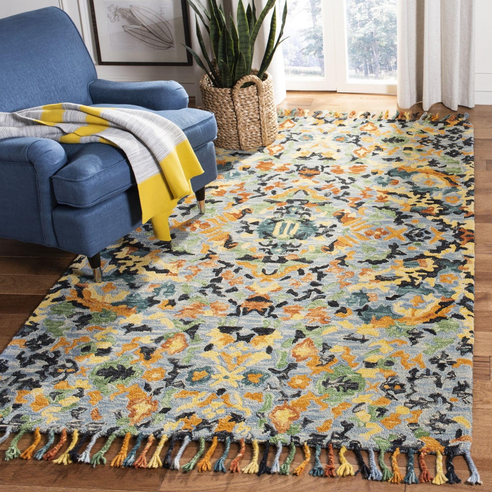 SAFAVIEH Blossom Everitt Floral Wool Fringed Area Rug, Blue/Multi, 9' x 12'