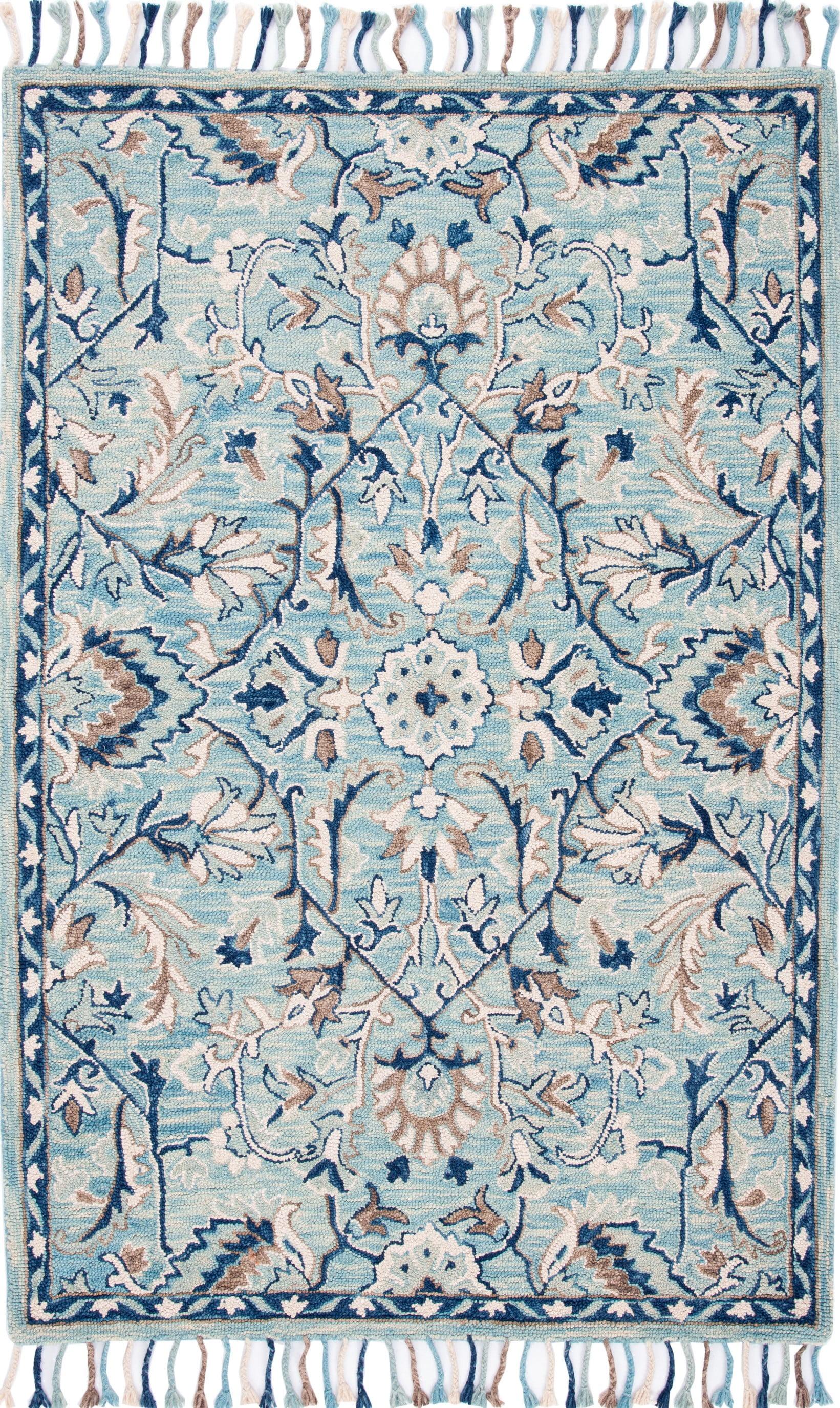 Hand-Tufted Reversible Floral Blue & Ivory Wool Accent Rug - 2'3" x 4'