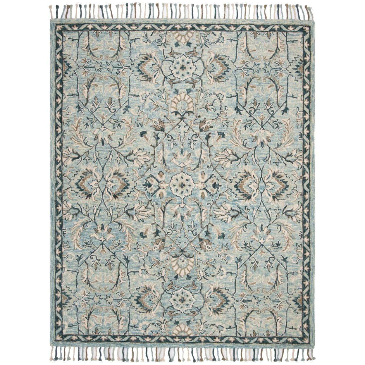 SAFAVIEH Blossom Frona Floral Wool Fringed Area Rug, Blue/Ivory, 9' x 12'