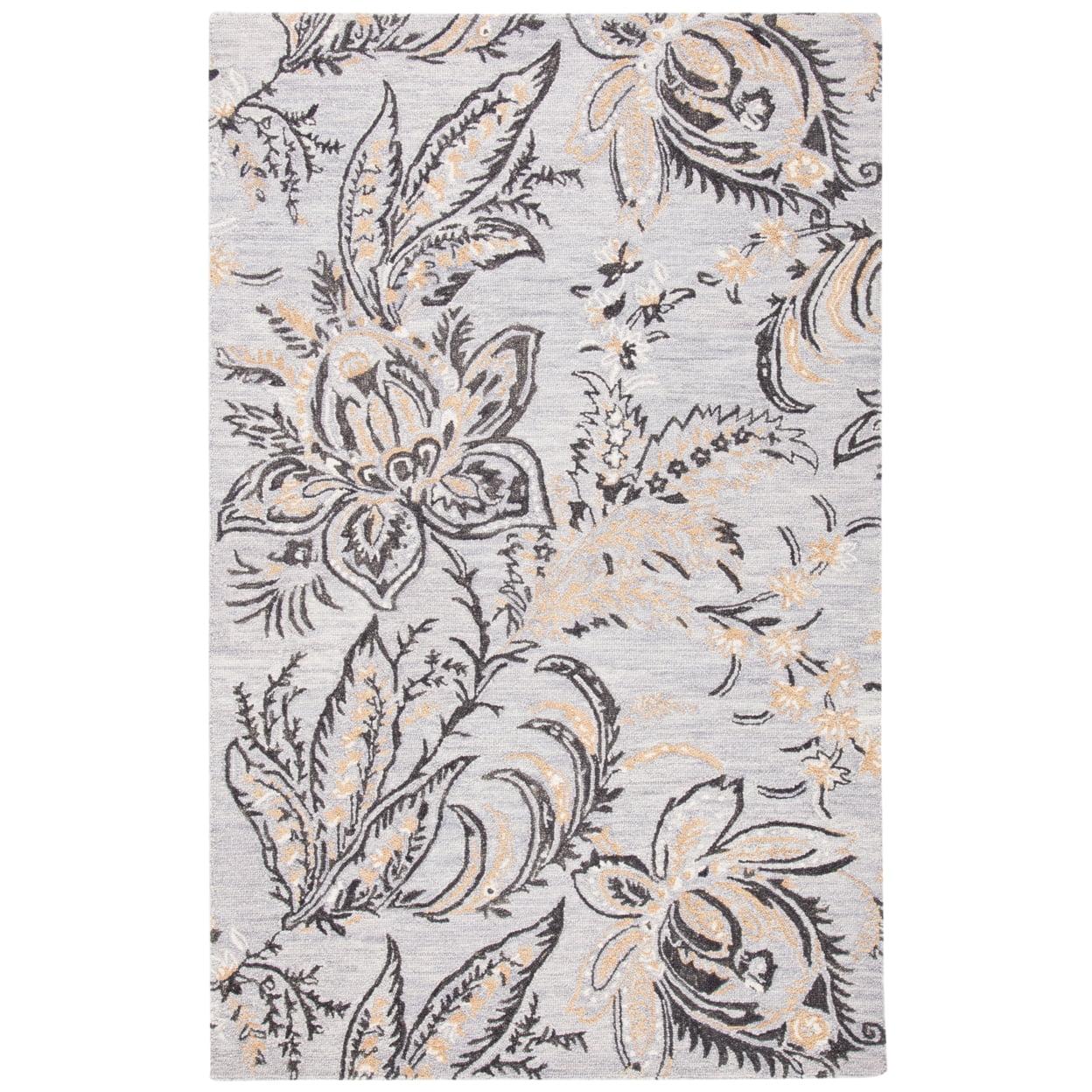 Handmade Gray Floral Tufted Wool Area Rug 4' x 6'