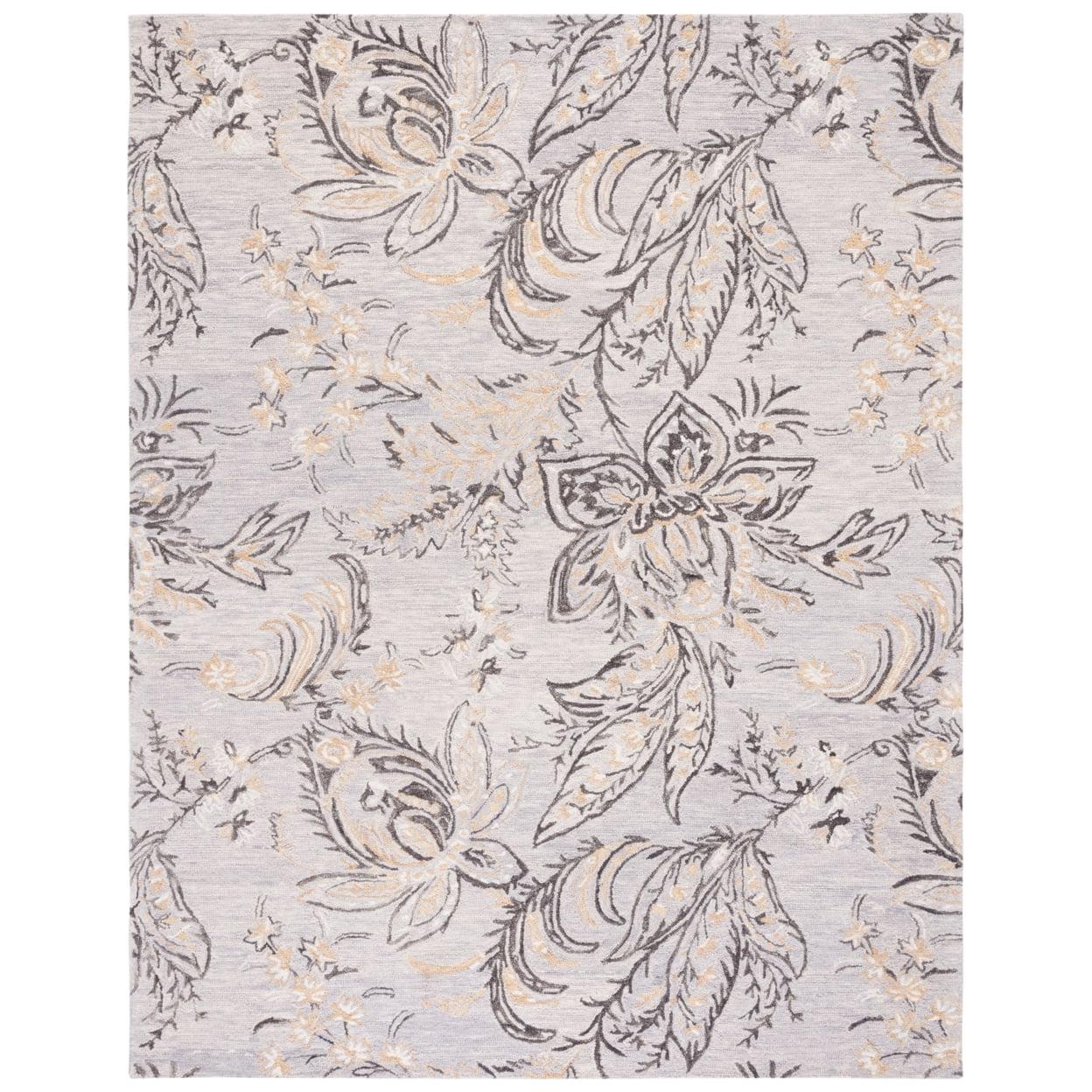 Gray Floral Hand-Tufted Wool 8' x 10' Area Rug