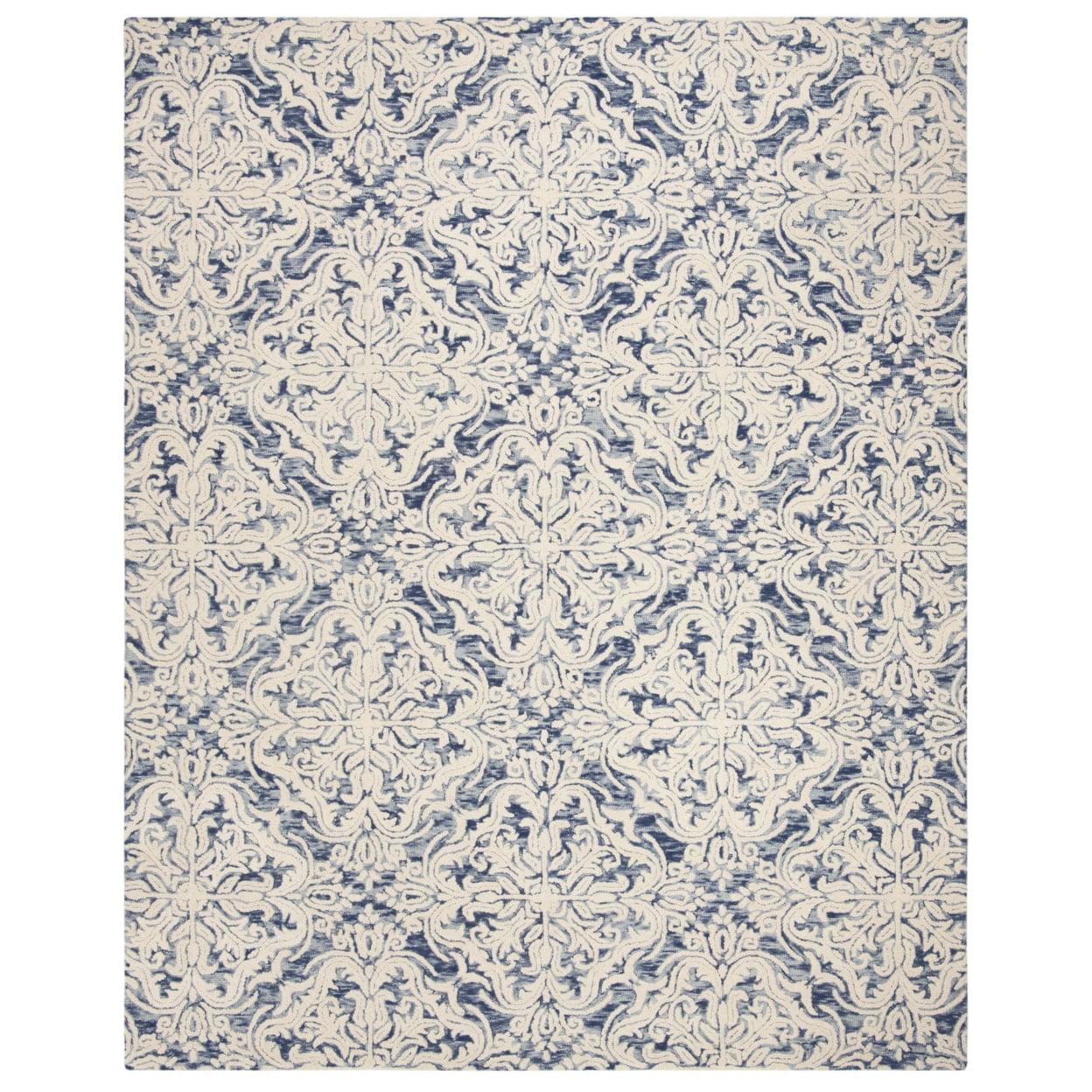 SAFAVIEH Blossom Githa Geometric Wool Area Rug, Blue/Ivory, 10' x 14'