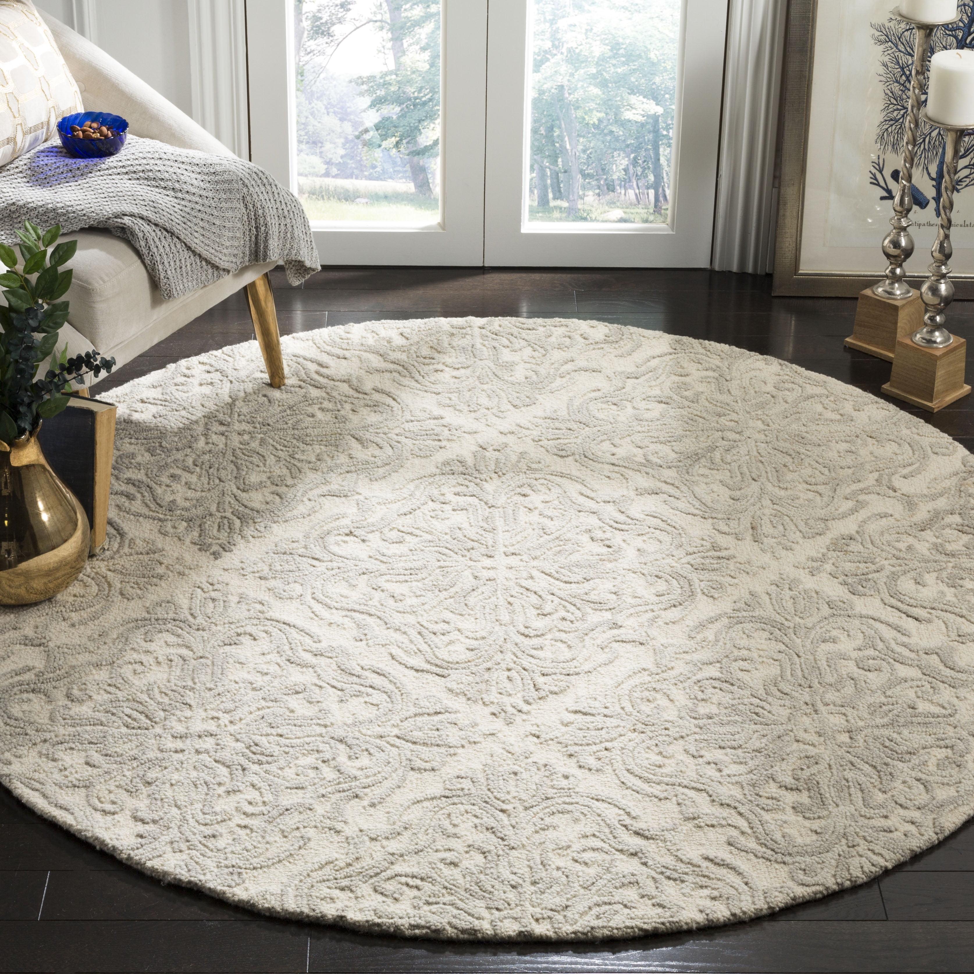 Ivory Floral Elegance 6' Round Hand-Tufted Wool Area Rug