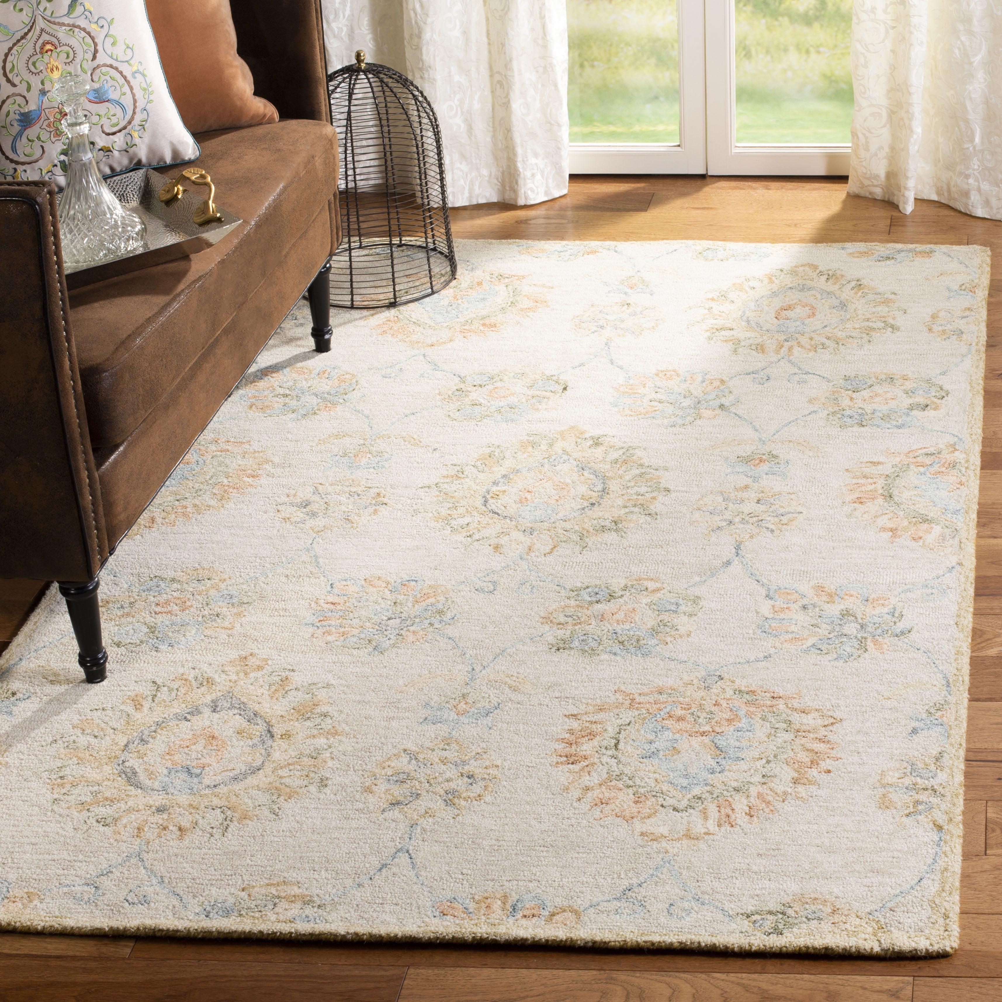 Handcrafted Beige & Sage Floral Wool 6' Square Rug