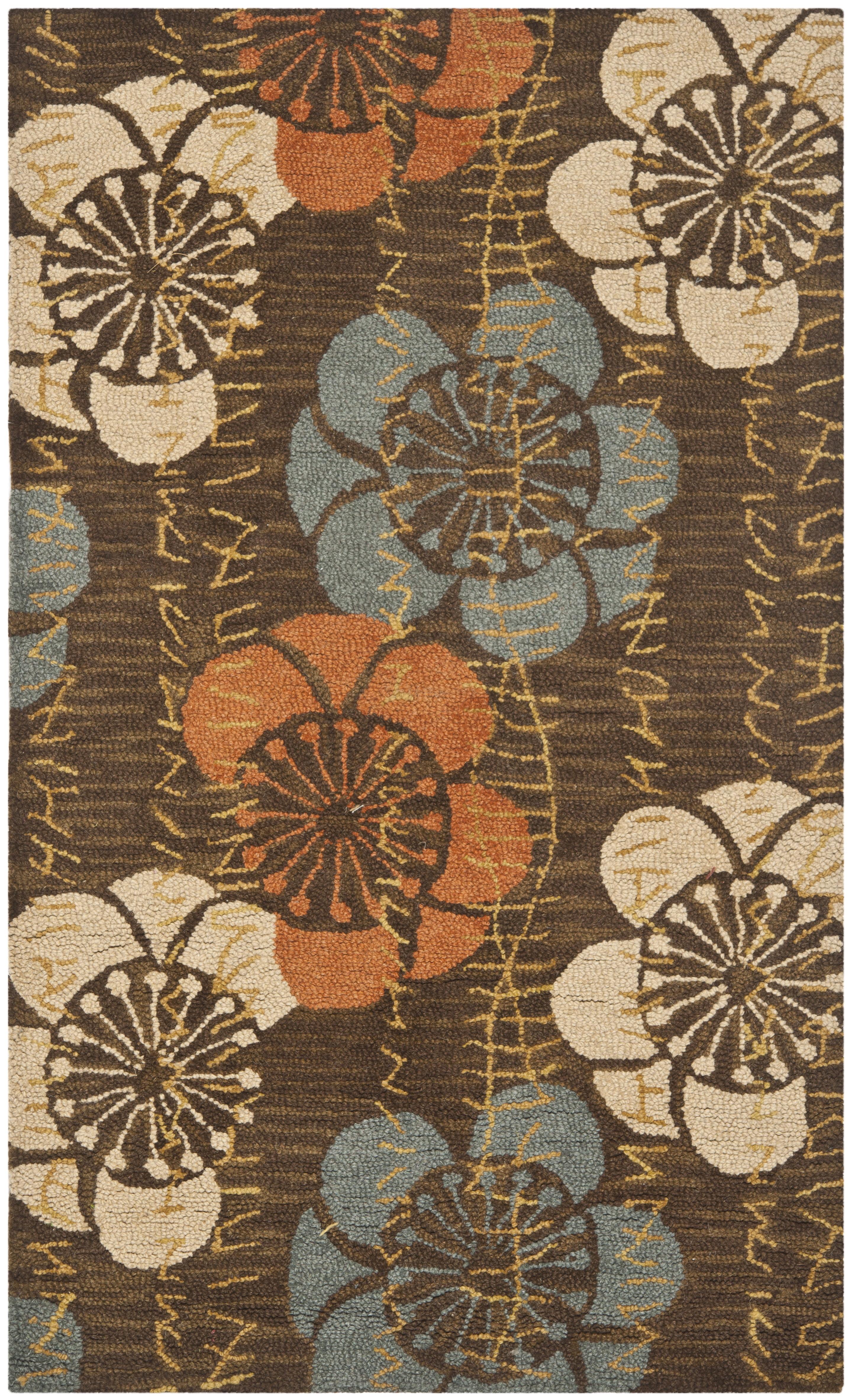 SAFAVIEH Blossom Heidi Floral Flowers Wool Area Rug, Brown/Multi, 4' x 6'