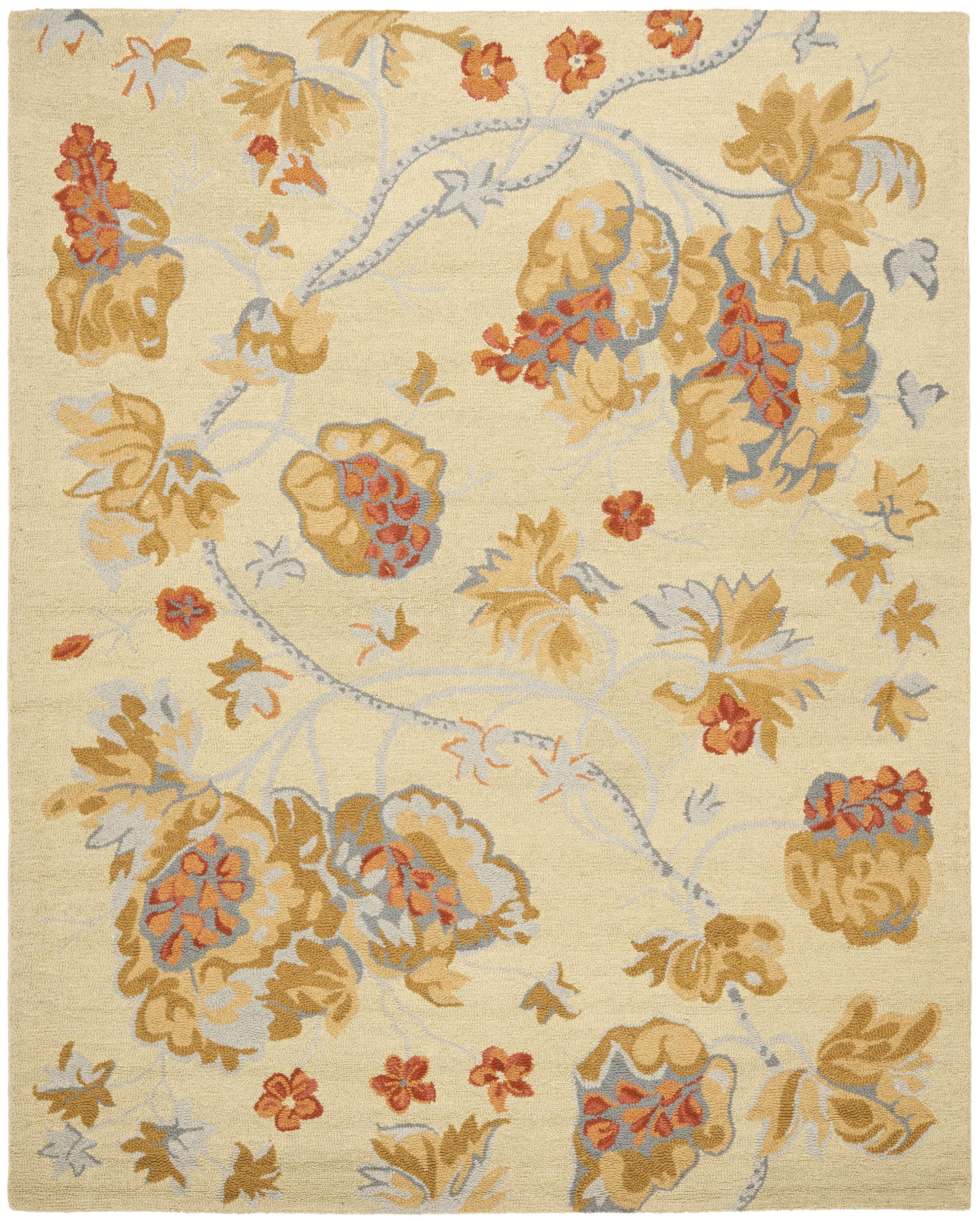 Beige Multicolor Floral Wool 8' x 10' Area Rug