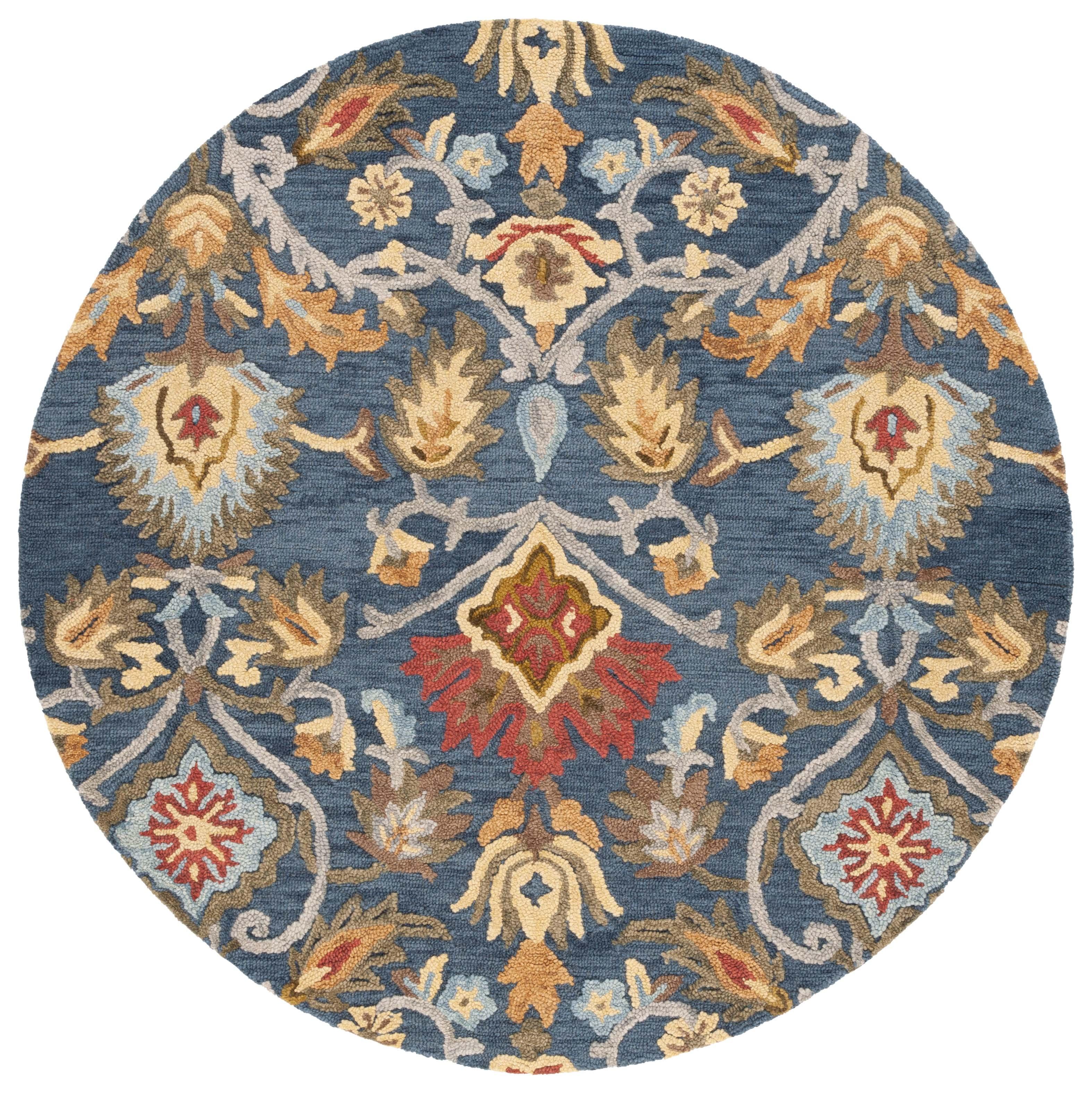 Blossom Light Beige and Blue Hand-Tufted Wool Round Rug