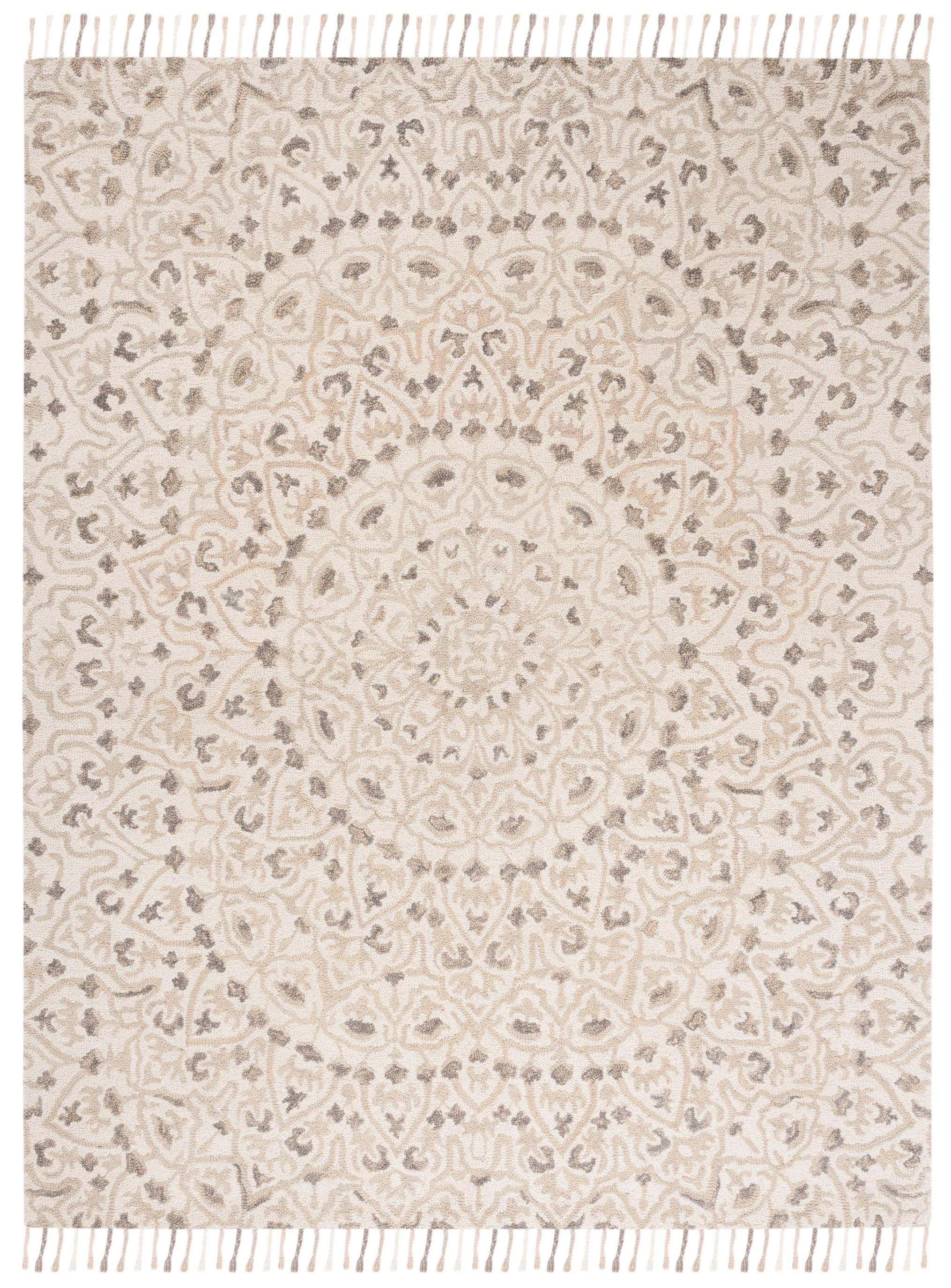 SAFAVIEH Blossom Kelvin Abstract Wool Fringed Area Rug, Ivory/Taupe, 2' x 3'