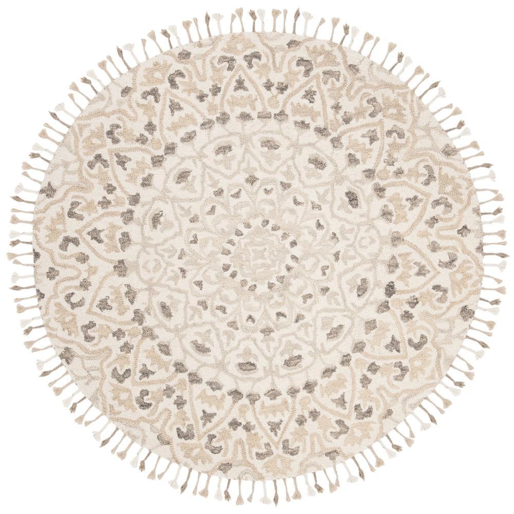 Blossom BLM459 Hand Tufted Indoor Area Rug - Ivory/Taupe - 6' Round - Safavieh