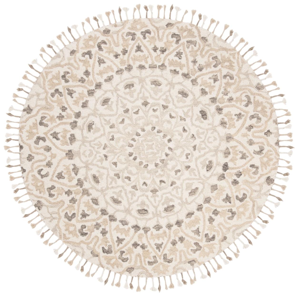 Handmade Ivory Wool Tufted Reversible Round Rug, 6' x 6'