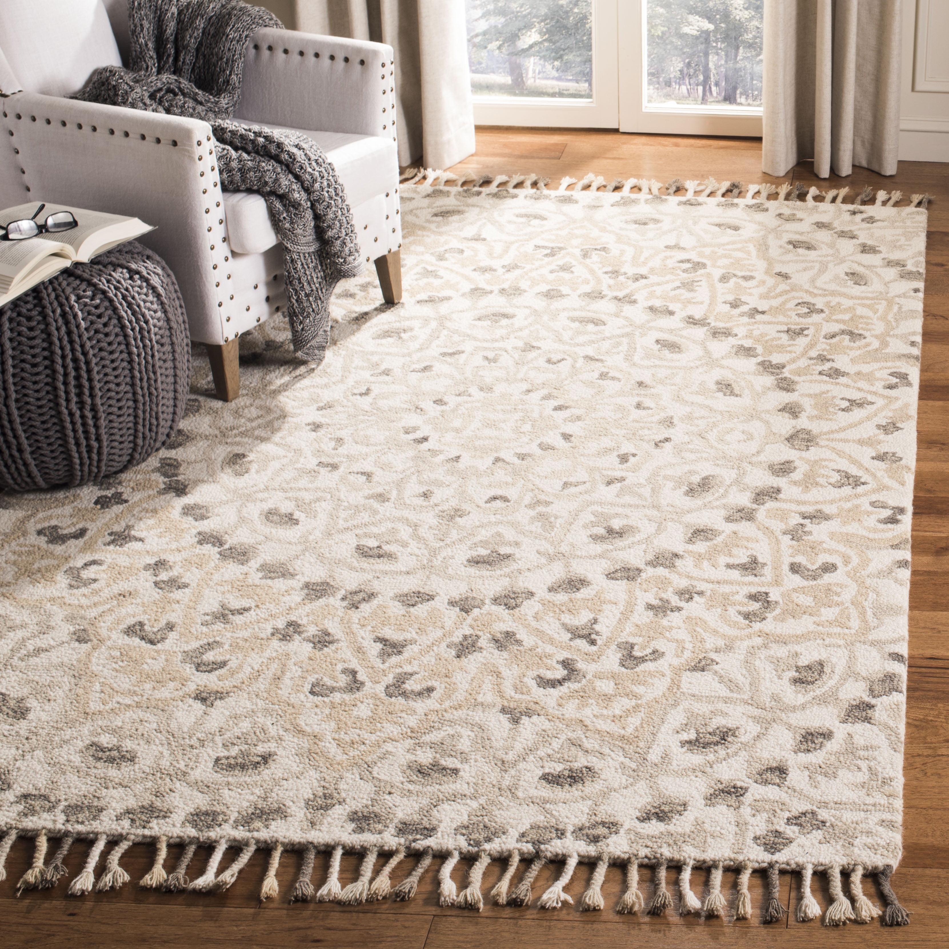 Ivory Wool Round Tufted Handmade Blossom Area Rug, 9' x 12'