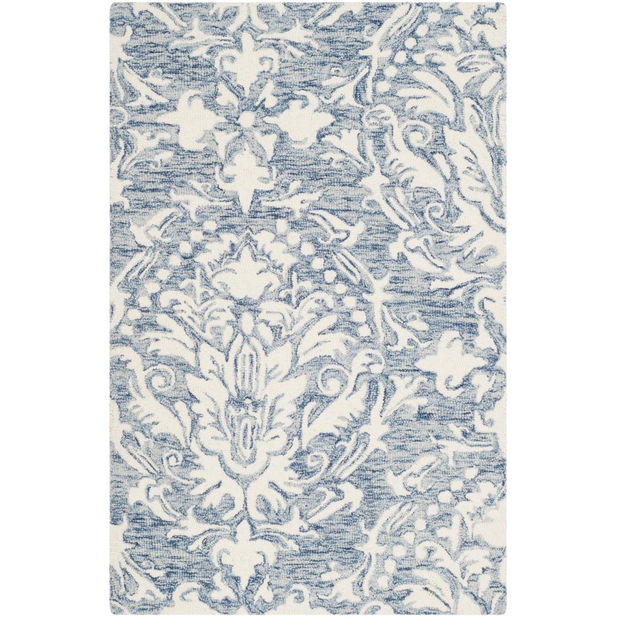 Blossom BLM107 Hand Tufted Indoor Runner Rug - Blue/Ivory - 2'6"x4' - Safavieh