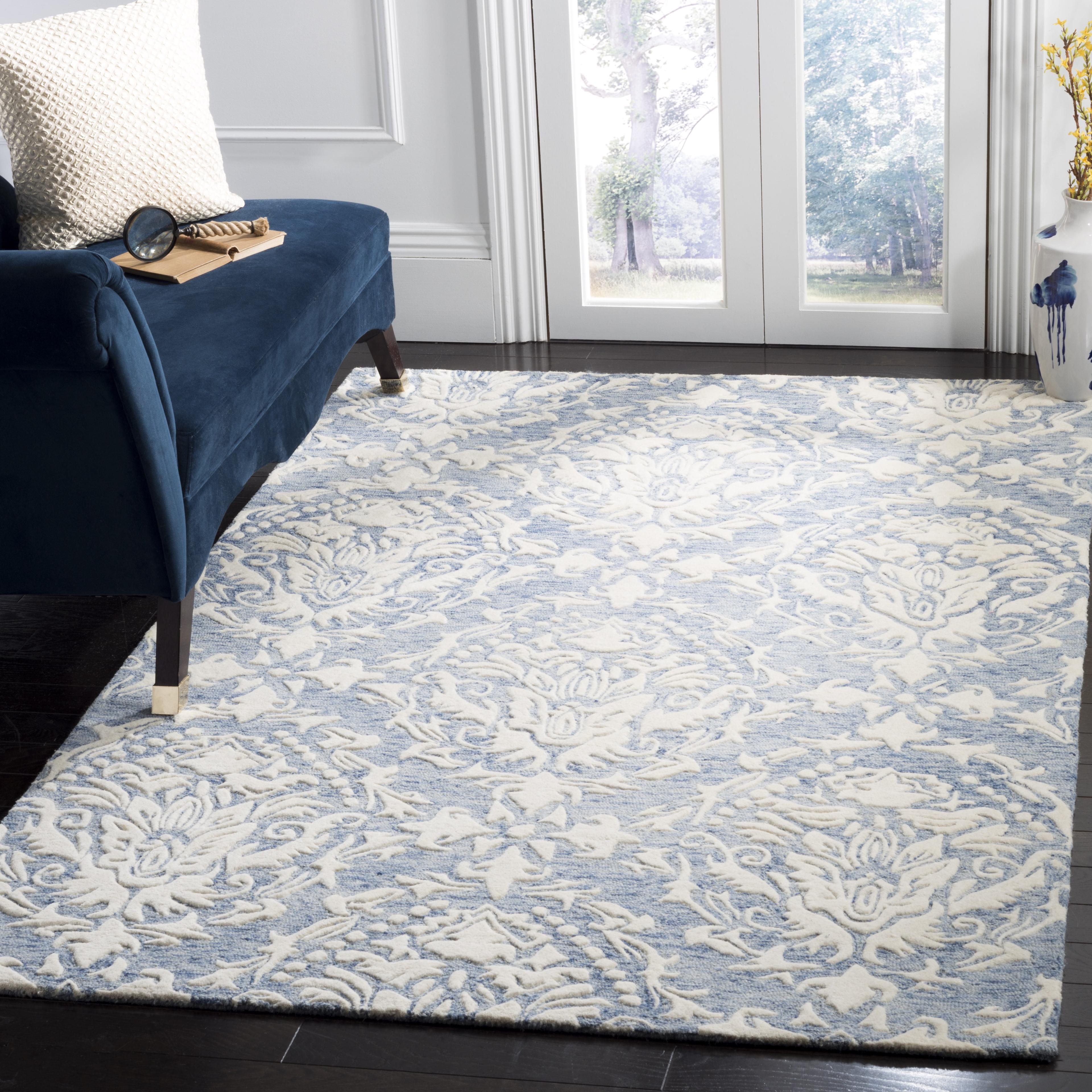 Blossom BLM107 Hand Tufted Indoor Area Rug - Blue/Ivory - 5'x8' - Safavieh