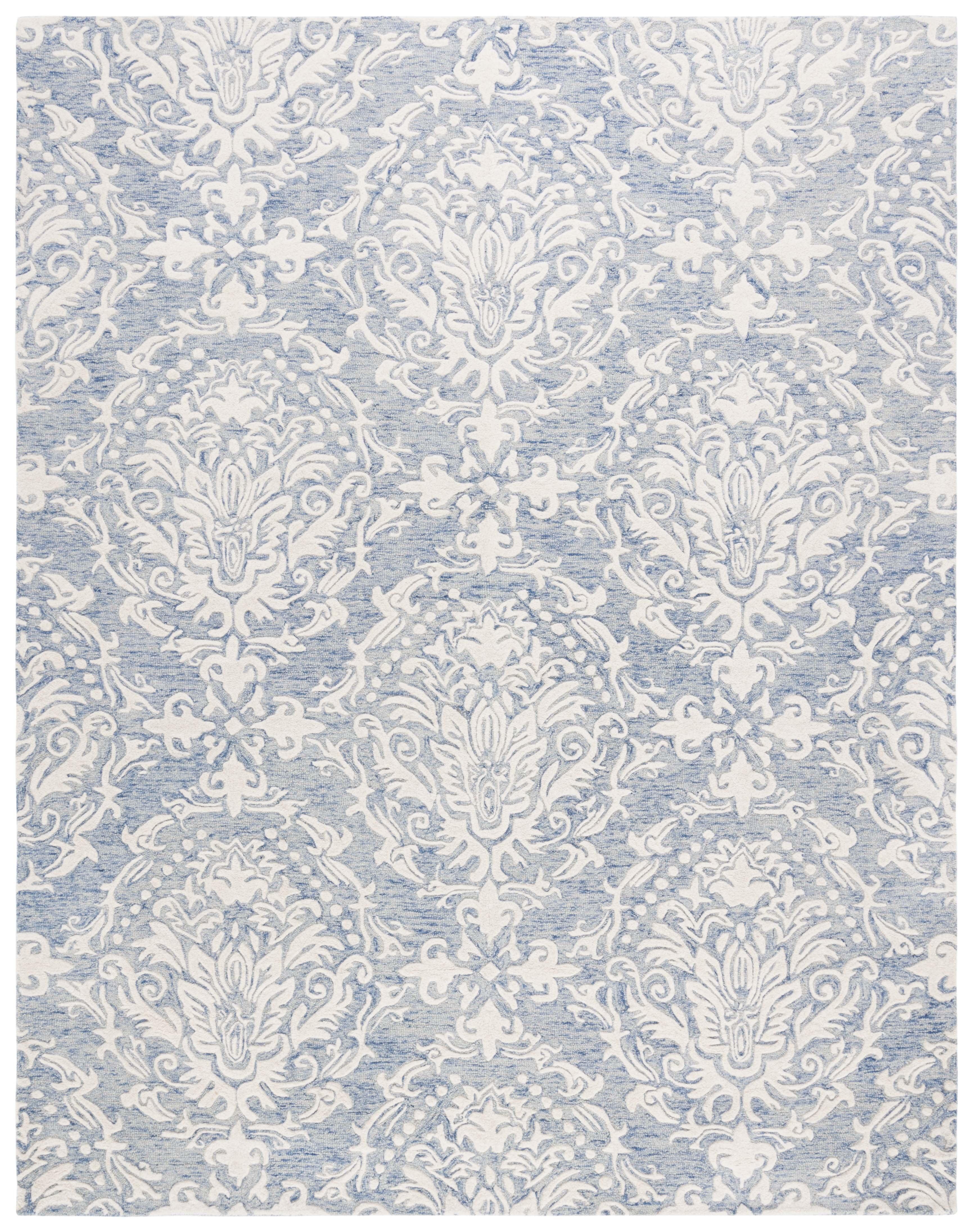 SAFAVIEH Blossom Kestrel Damask Wool Area Rug, Blue/Ivory, 8' x 10'