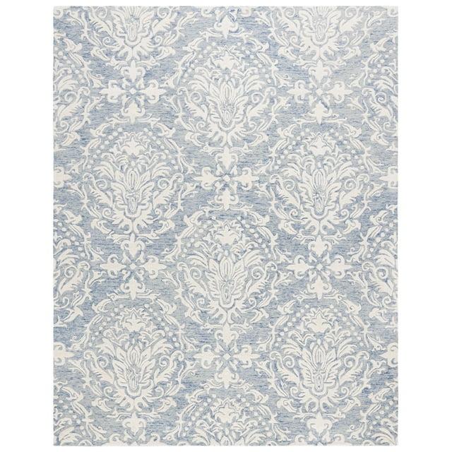 SAFAVIEH Blossom Kestrel Damask Wool Area Rug, Blue/Ivory, 8' x 10'