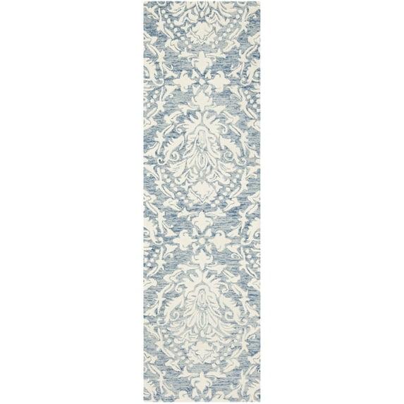 SAFAVIEH Blossom Kestrel Damask Wool Runner Rug, Blue/Ivory, 2'3" x 8'