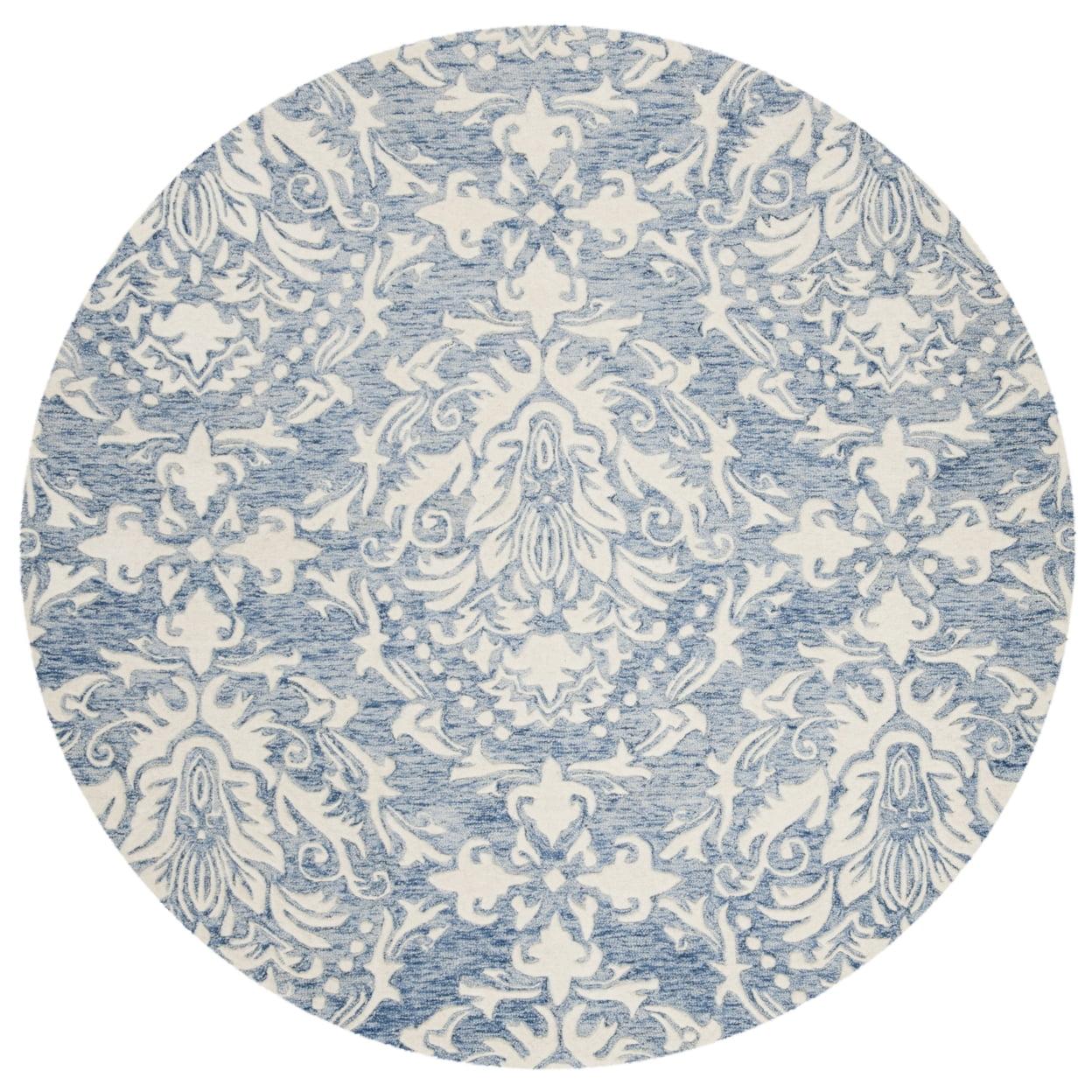 Blossom BLM107 Hand Tufted Indoor Area Rug - Blue/Ivory - 4' Round - Safavieh
