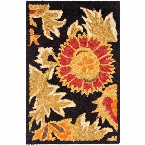 Handmade Blossom Layla Black Floral Wool Area Rug, 2'6" x 4'