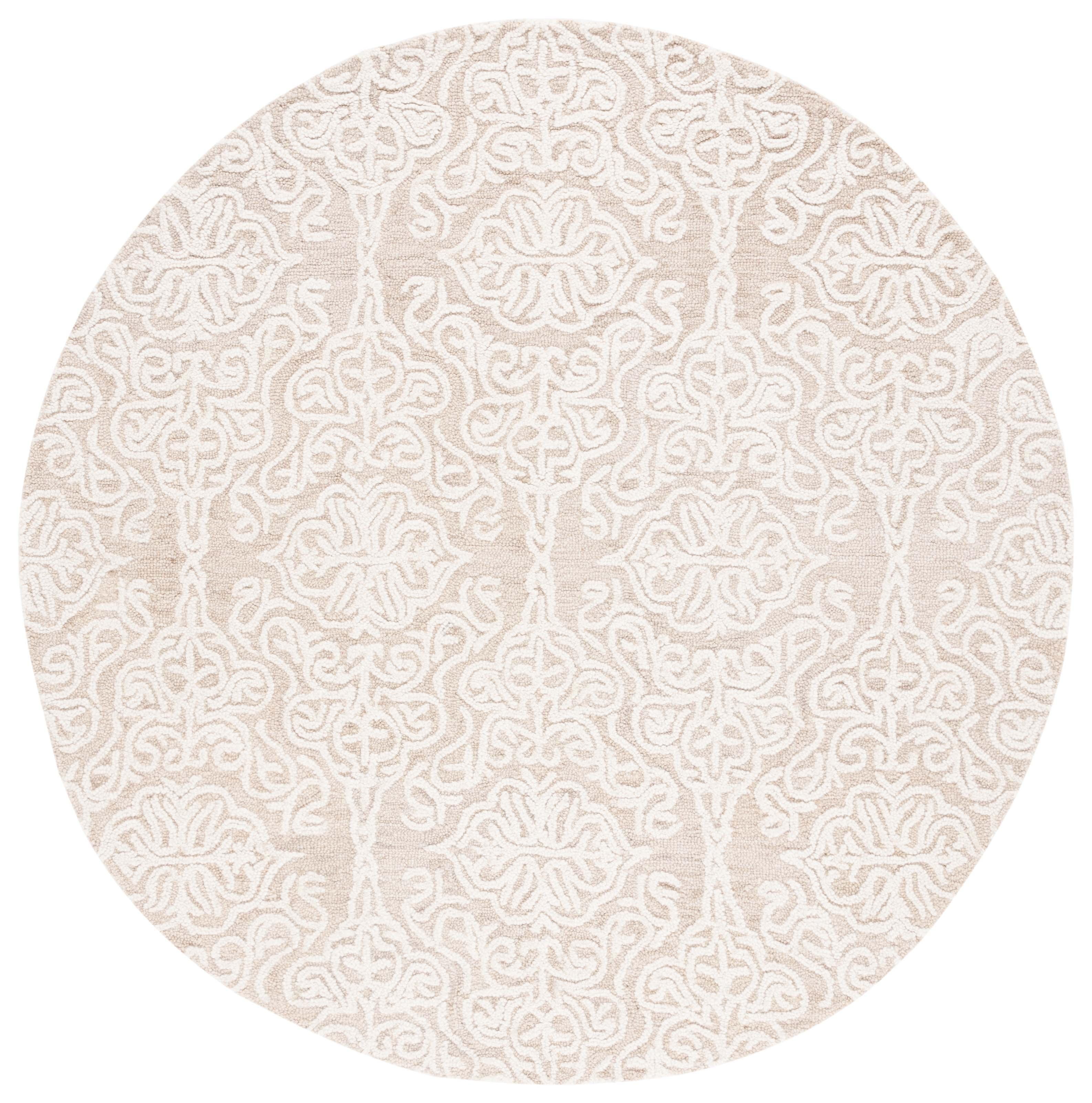 Ivory Garden Floral Hand-Knotted Wool Round Rug, 6'