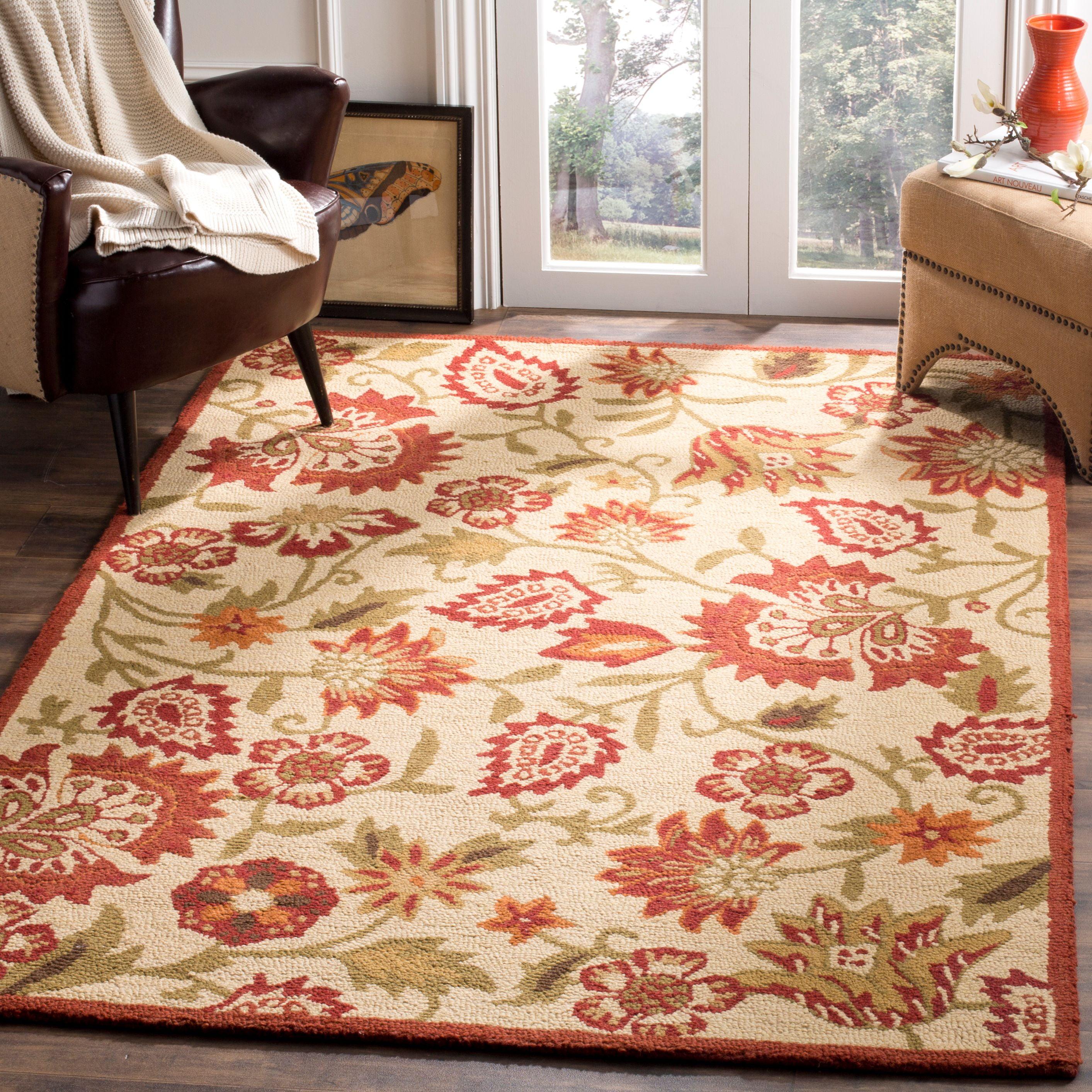 Hand-Knotted Ivory Floral Wool Area Rug, 5' x 8'