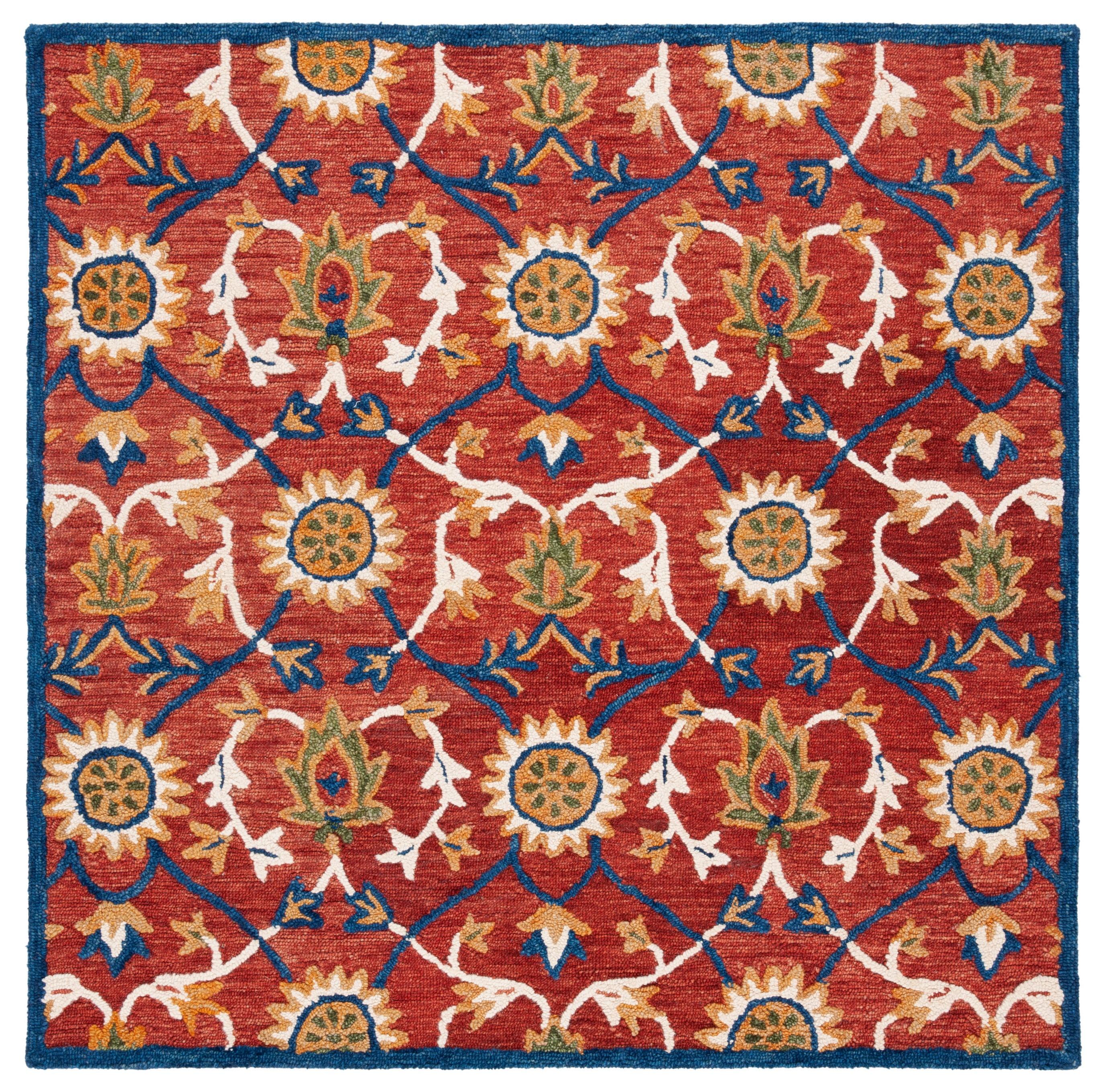 Blossom BLM564 Hand Tufted Area Rug - Rust/Blue - 6'x6' - Safavieh.