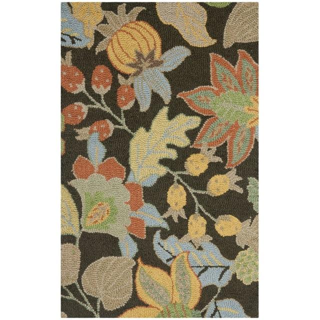 Blossom BLM863 Hand Hooked Accent Rug - Black/Multi - 2'6"x4' - Safavieh.