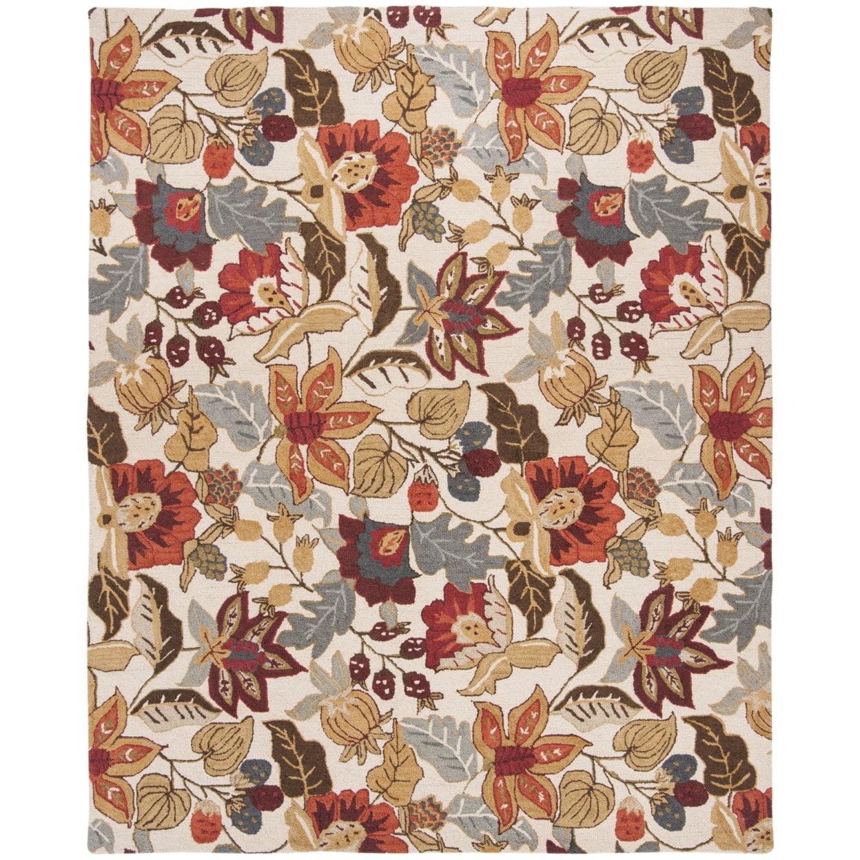 SAFAVIEH Blossom Lena Floral Flowers Wool Area Rug, Ivory/Multi, 2'6" x 4'