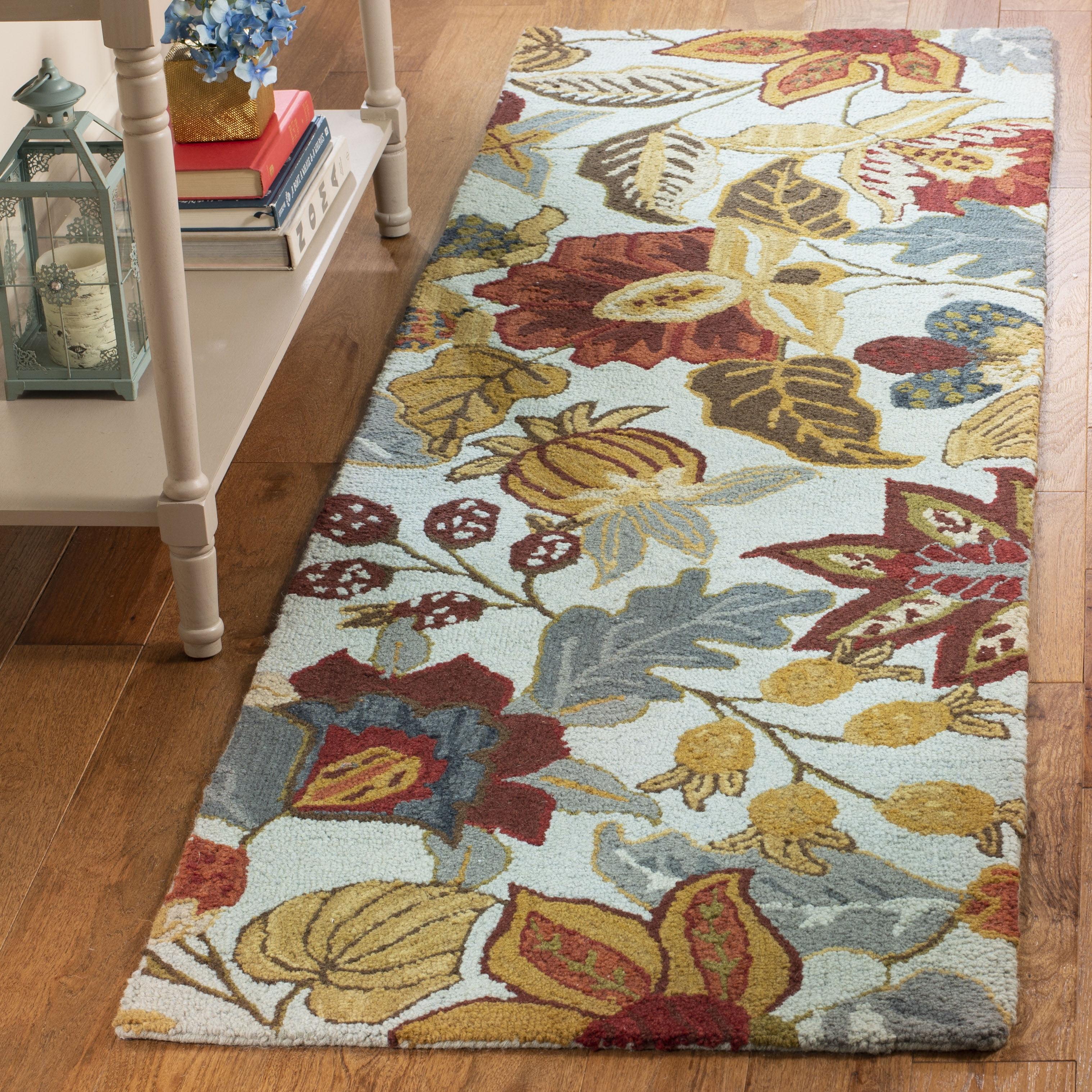 Blossom BLM863 Hand Hooked Runner Rug - Blue/Multi - 2'3"x10' - Safavieh.