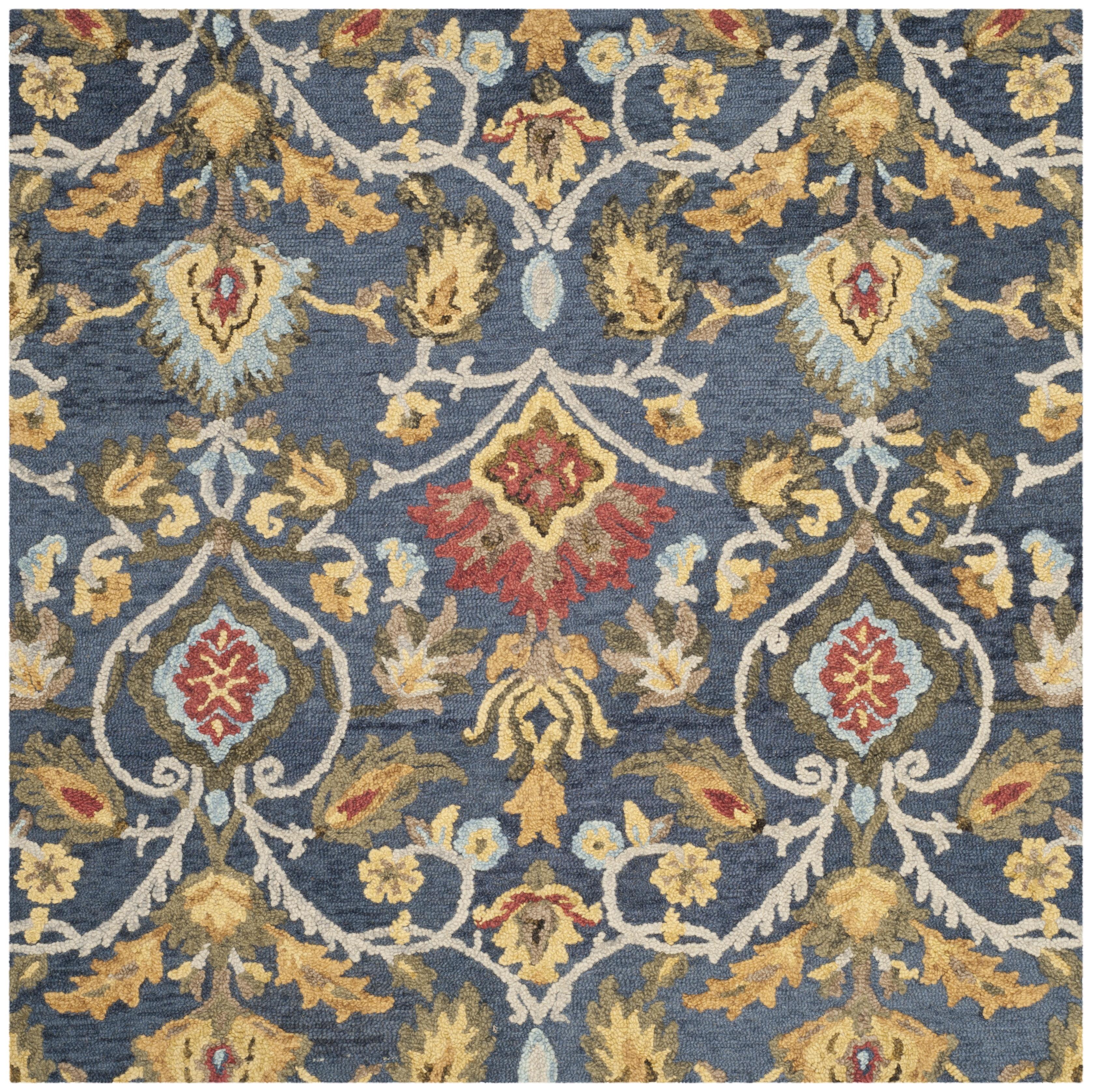 SAFAVIEH Alfombra de Lana Floral Lennon con Flores, Azul Marino/multicolor, 12' x 12' Cuadrados