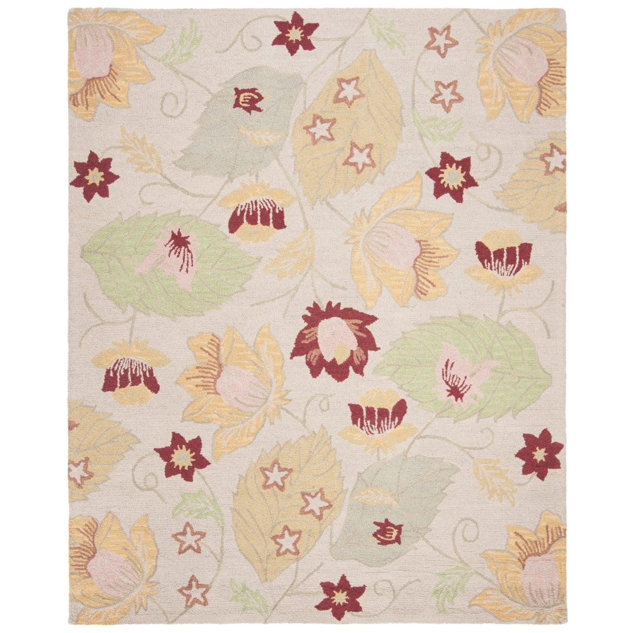 Ivory Floral Handmade Tufted Wool 4' x 6' Rug