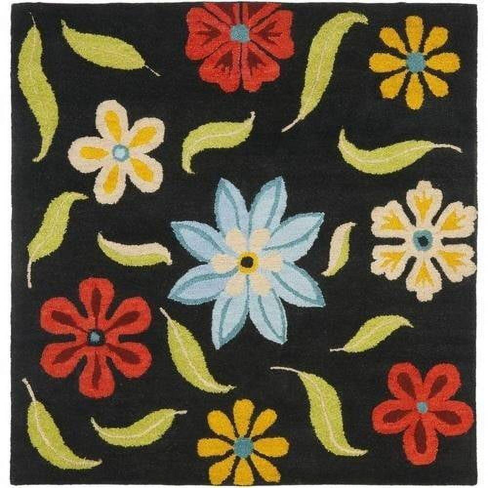 SAFAVIEH Blossom Maria Floral Flowers Wool Area Rug, Black/Multi, 6' x 6' Square