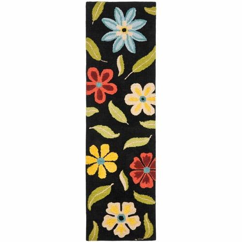 Blossom BLM678 Hand Hooked Runner Rug - Black/Multi - 2'3"x6' - Safavieh.