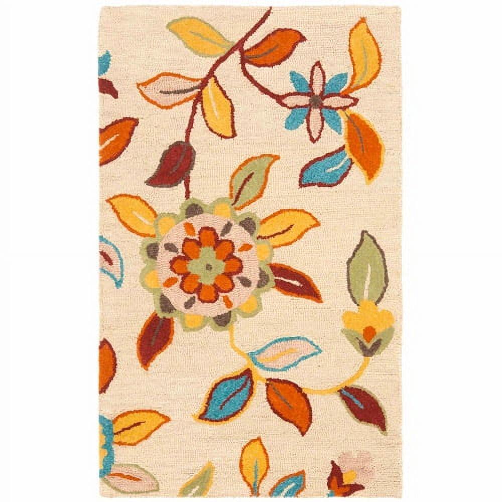 Handmade Blossom Blue Floral Wool Area Rug - 2'6" x 4'