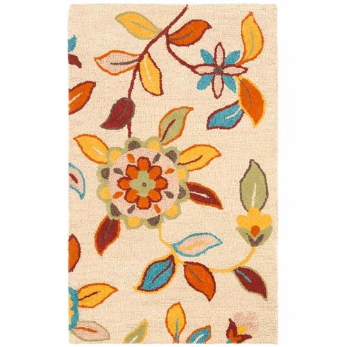 Blossom Beige and Multicolor Floral Wool Area Rug