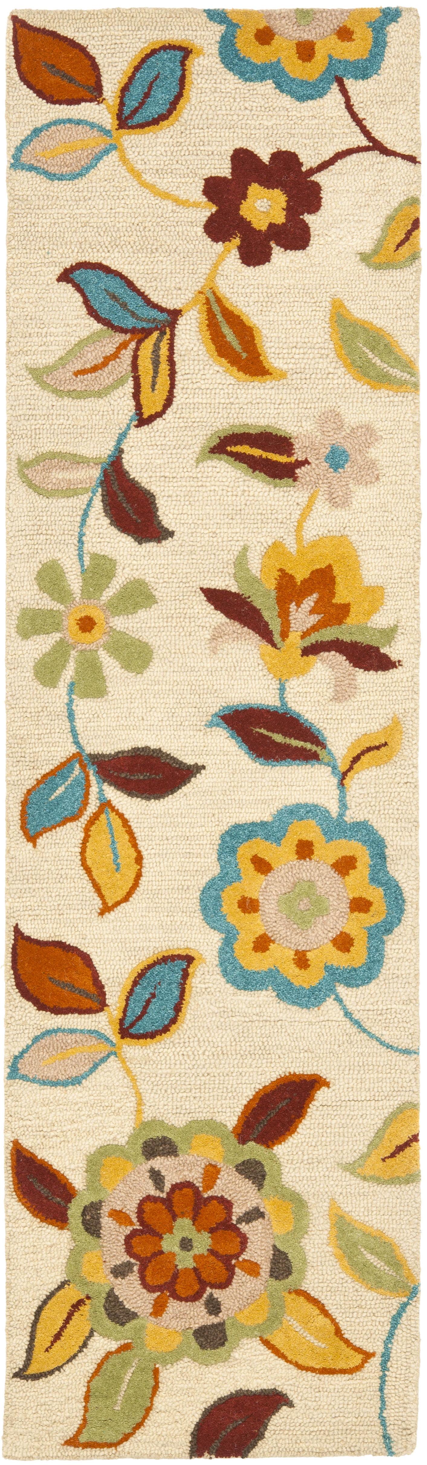 SAFAVIEH Blossom Marielle Floral Flowers Wool Runner Rug, Beige/Multi, 2'3" x 8'