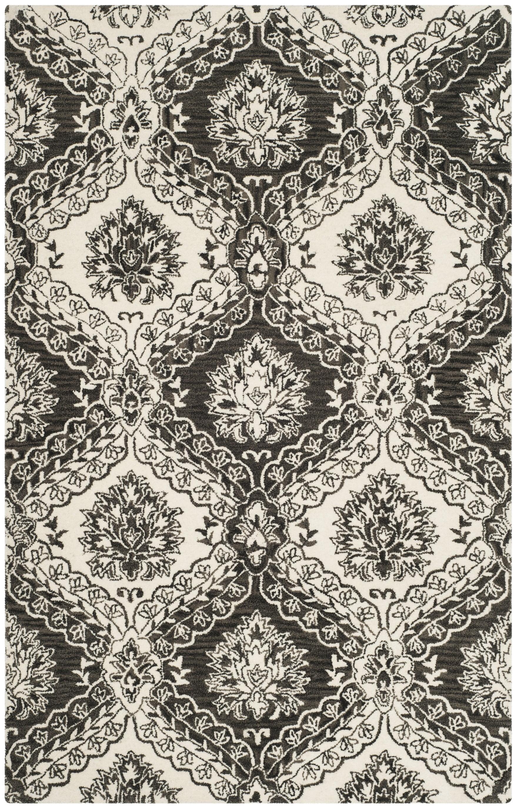 Blossom BLM601 Hand Tufted Area Rug - Charcoal/Ivory - 5'x8' - Safavieh.