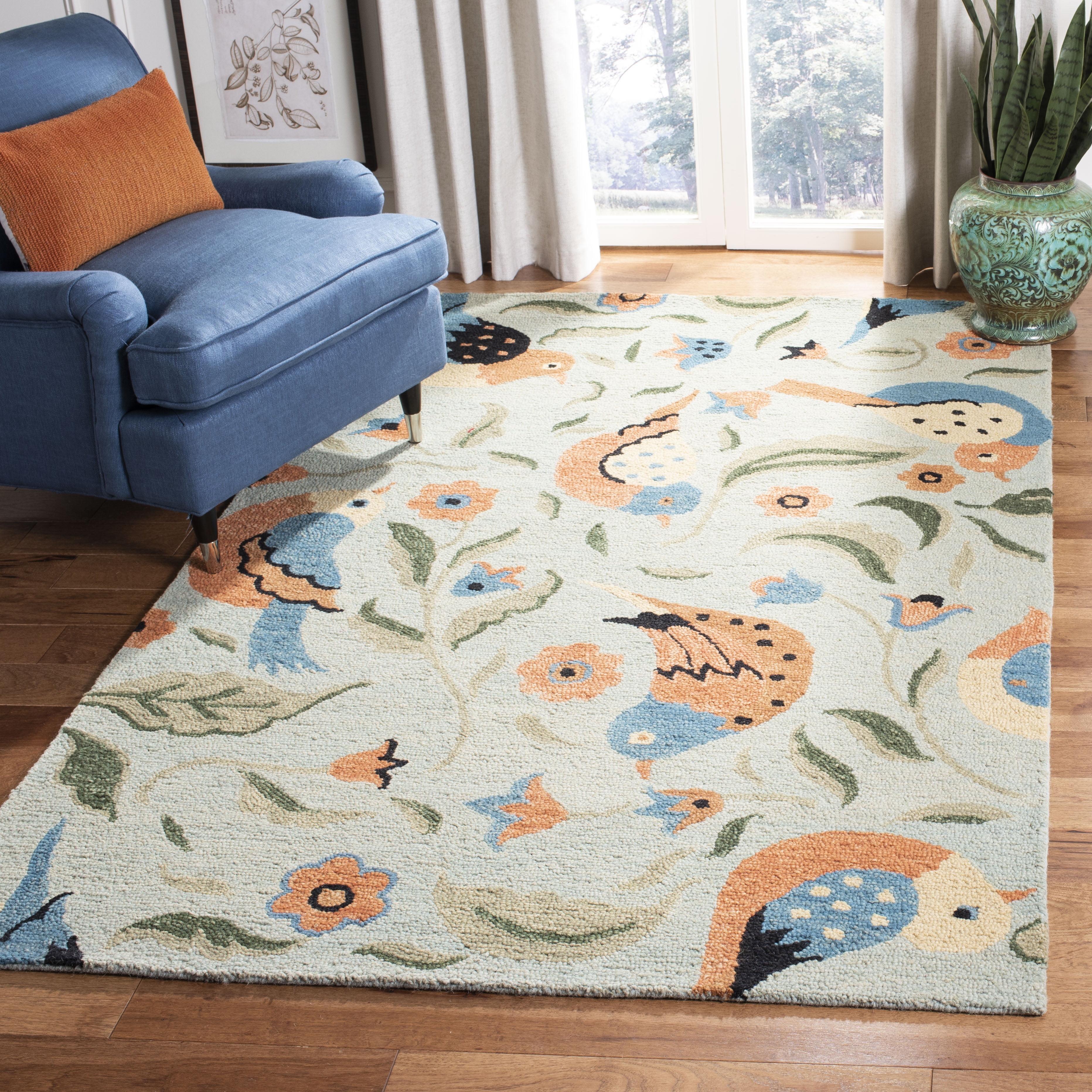 Blossom BLM676 Hand Hooked Area Rug - Sage/Multi - 8'x8' - Safavieh.