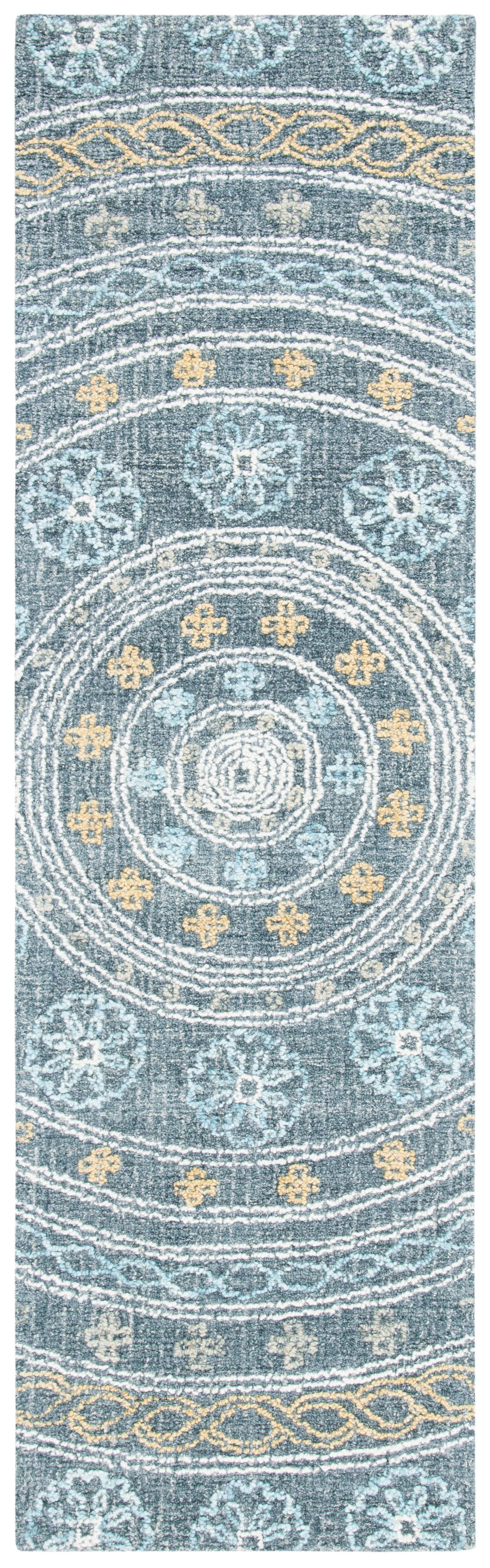 Blossom BLM608 Hand Tufted Runner Rug - Charcoal/Yellow - 2'3"x8' - Safavieh.