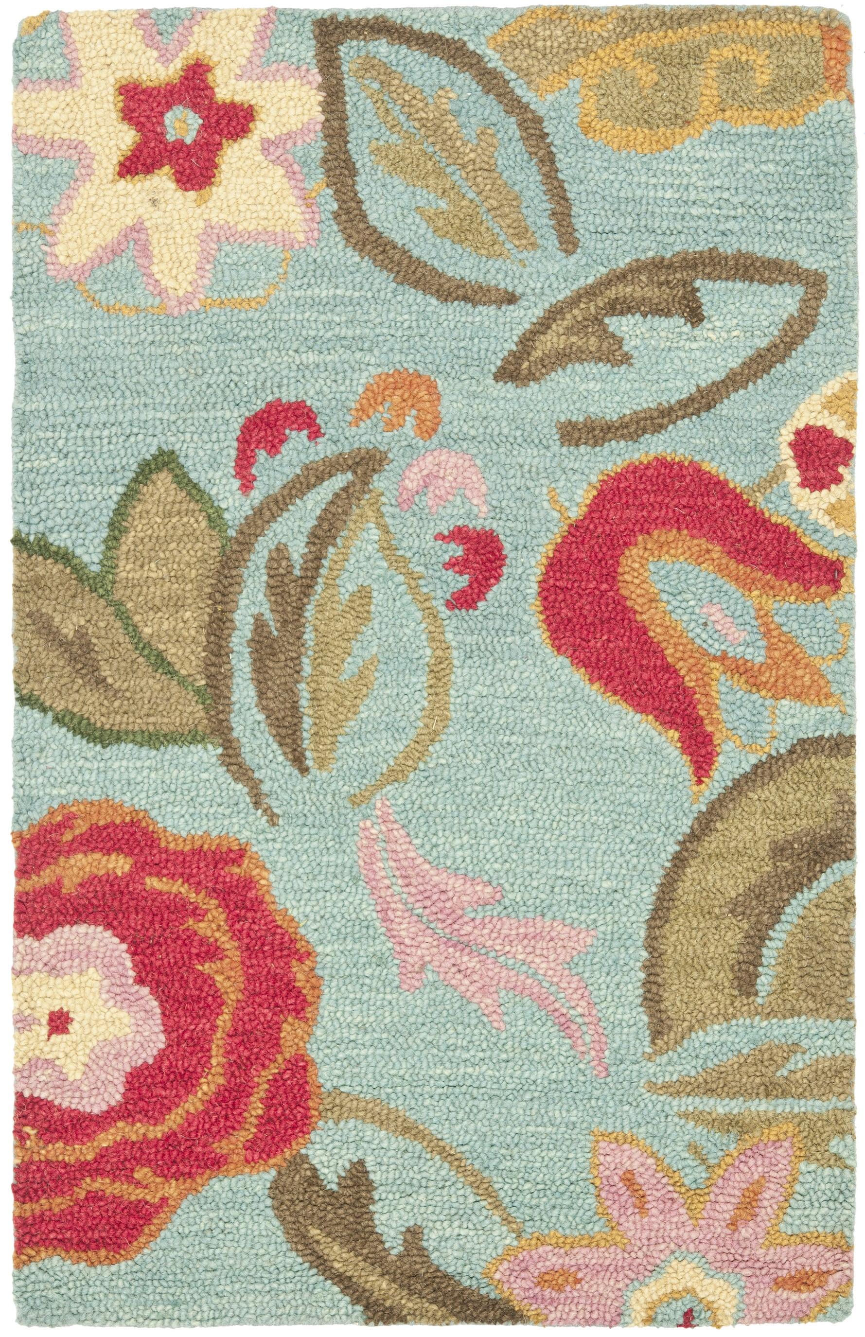 SAFAVIEH Blossom Mia Floral Flowers Wool Area Rug, Blue/Multi, 2'6" x 4'