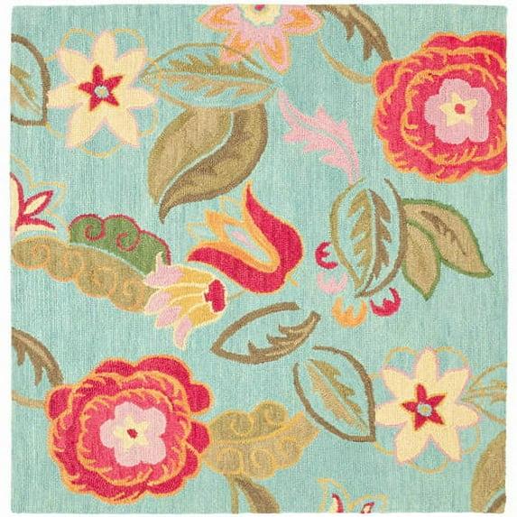 Blossom BLM675 Hand Hooked Area Rug - Blue/Multi - 6'x6' - Safavieh.